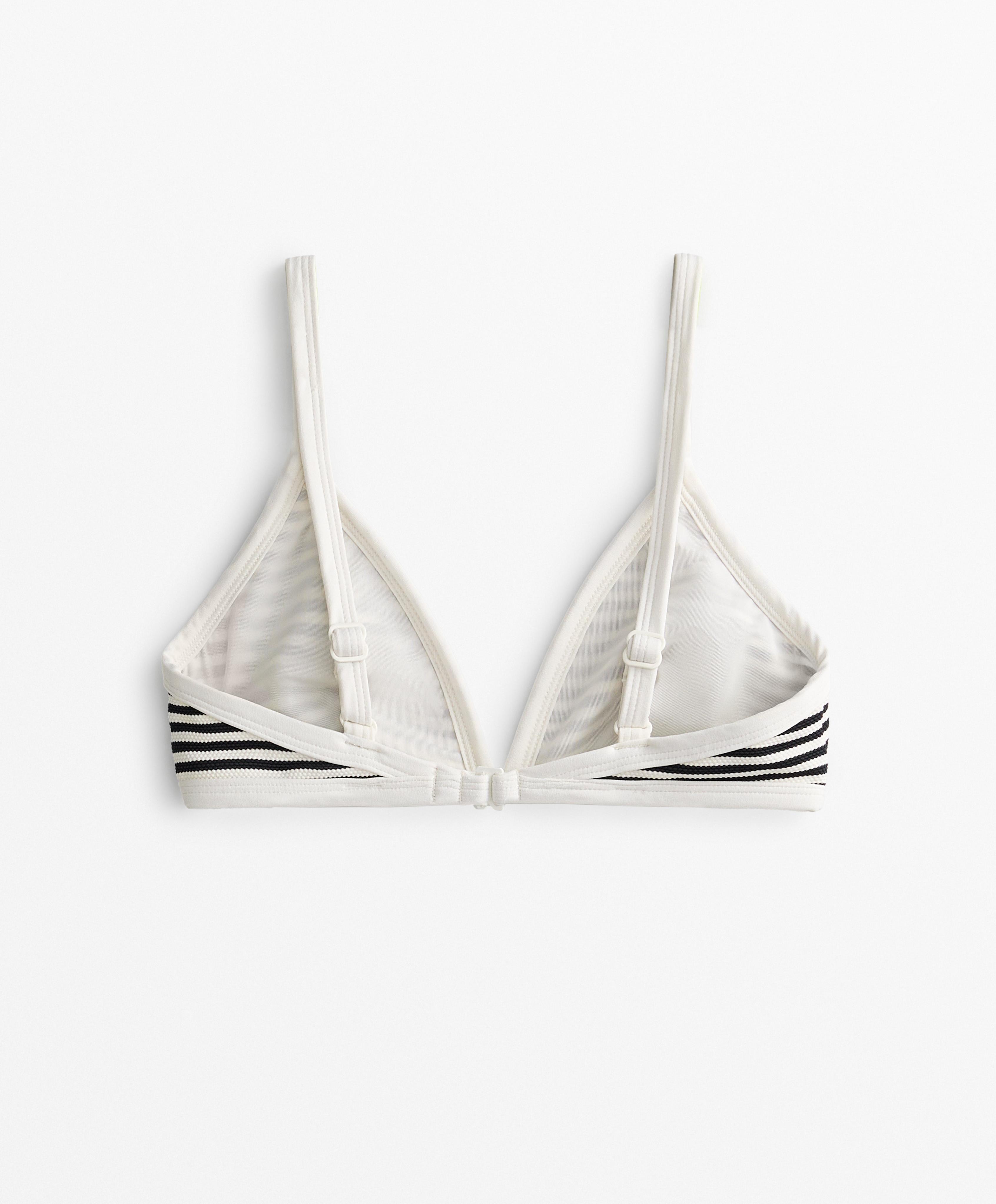 Stripe piqué triangle bikini top with trim