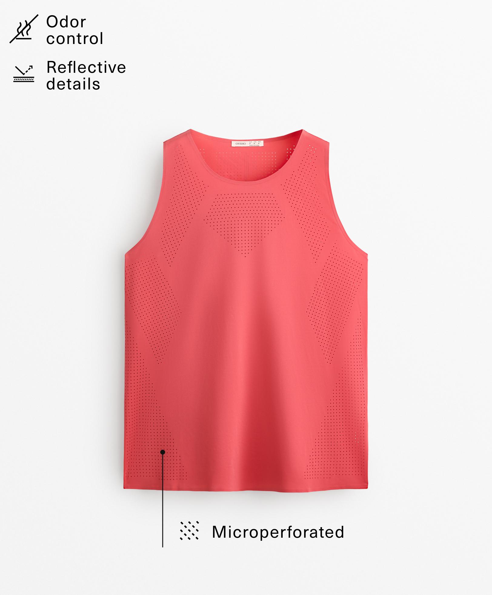 Microperforated technical sleeveless T-shirt