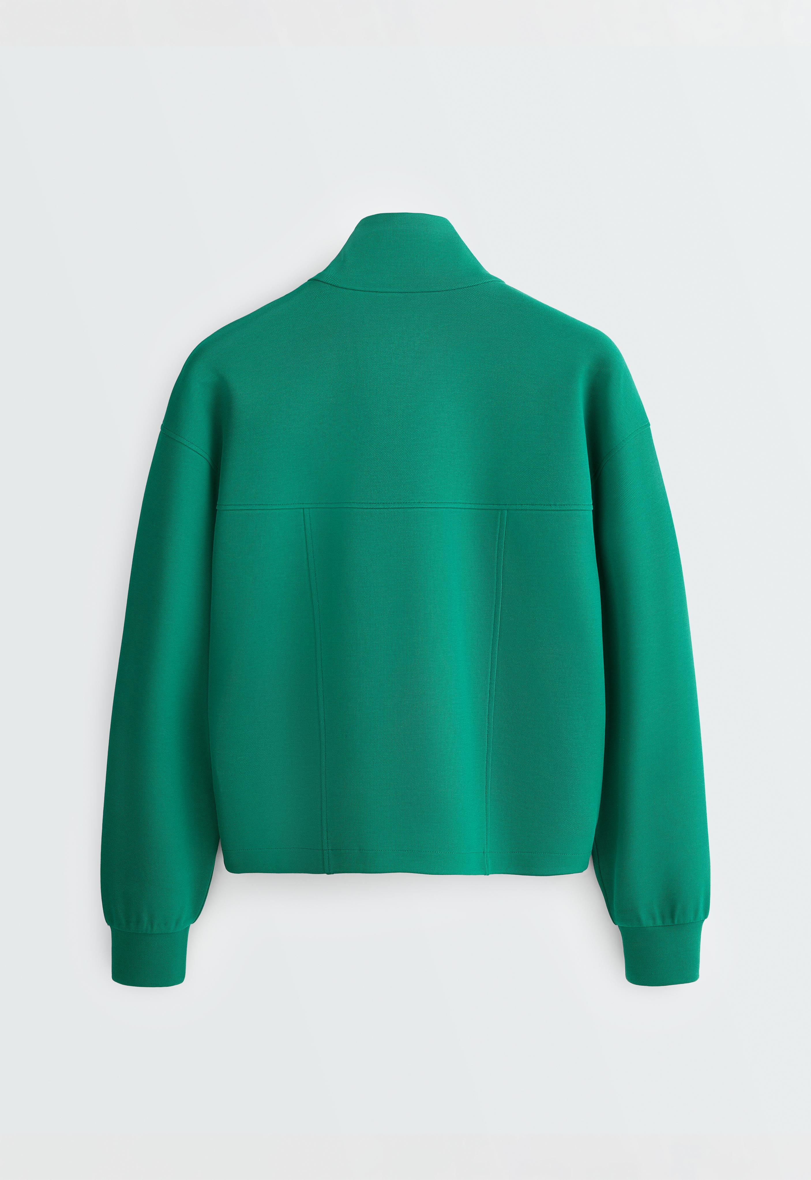 Cotton piqué jacket with raised neck — EMERALD GREEN