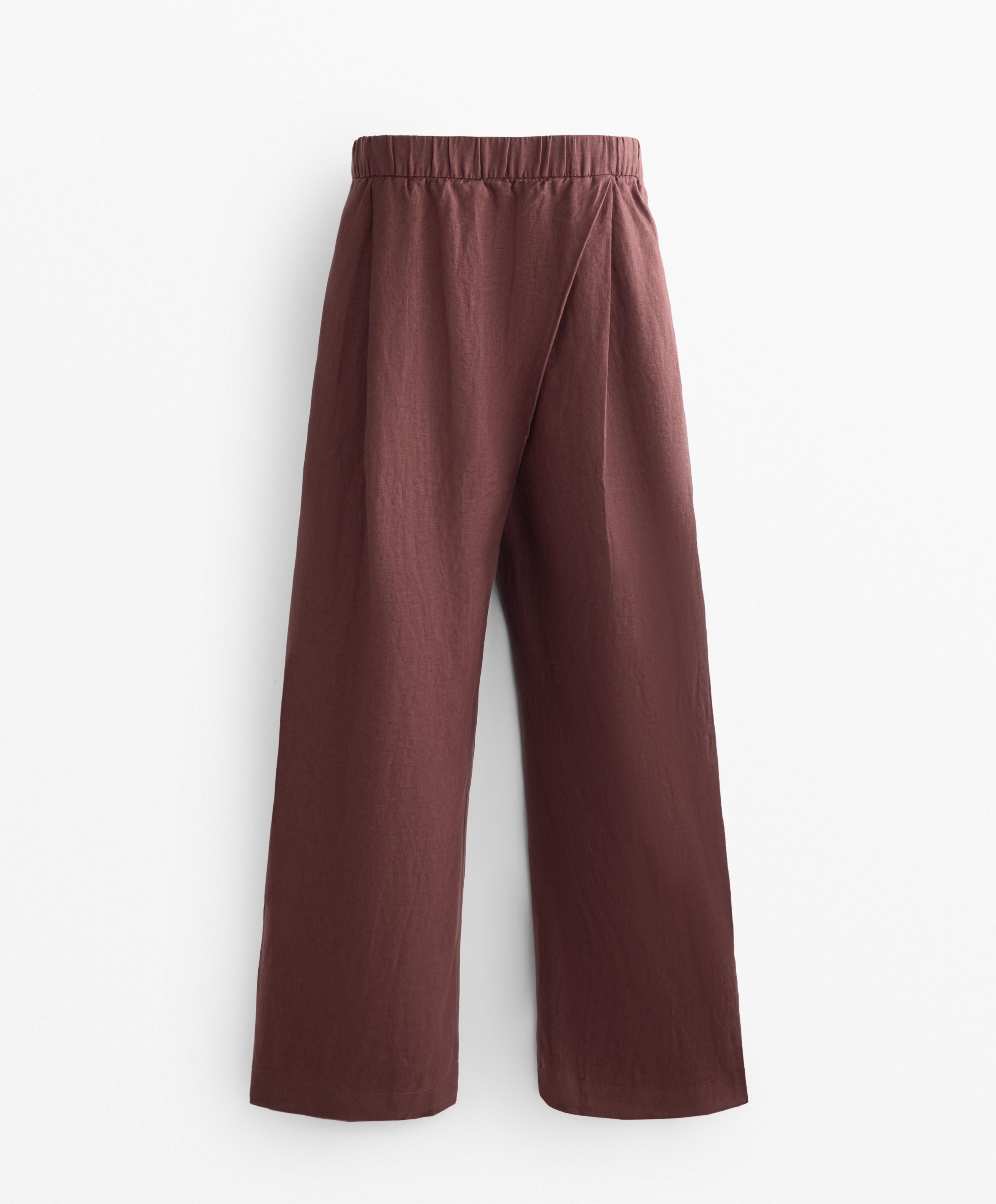 100% linen wide straight-leg trousers with crossover front 100% linen wide straight-leg trousers with crossover front