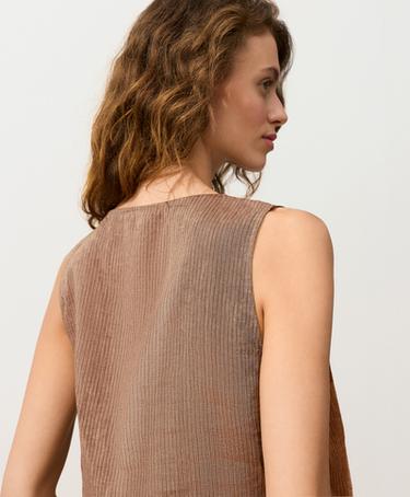 100% linen square neck crossover tie top — TAN MELANGE 4