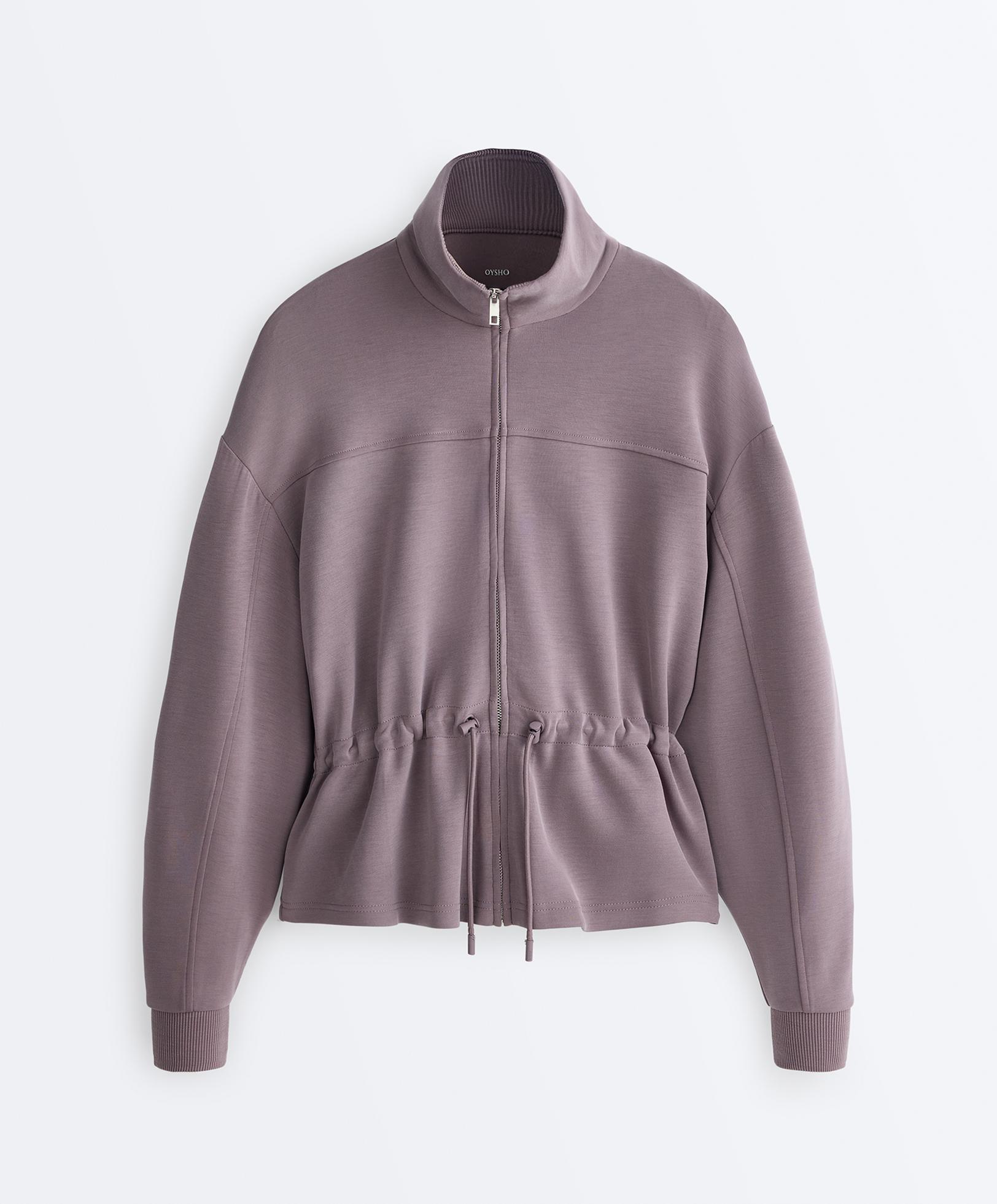 Soft-touch modal jacket with adjustable waist and high collar — GREY-LILAC