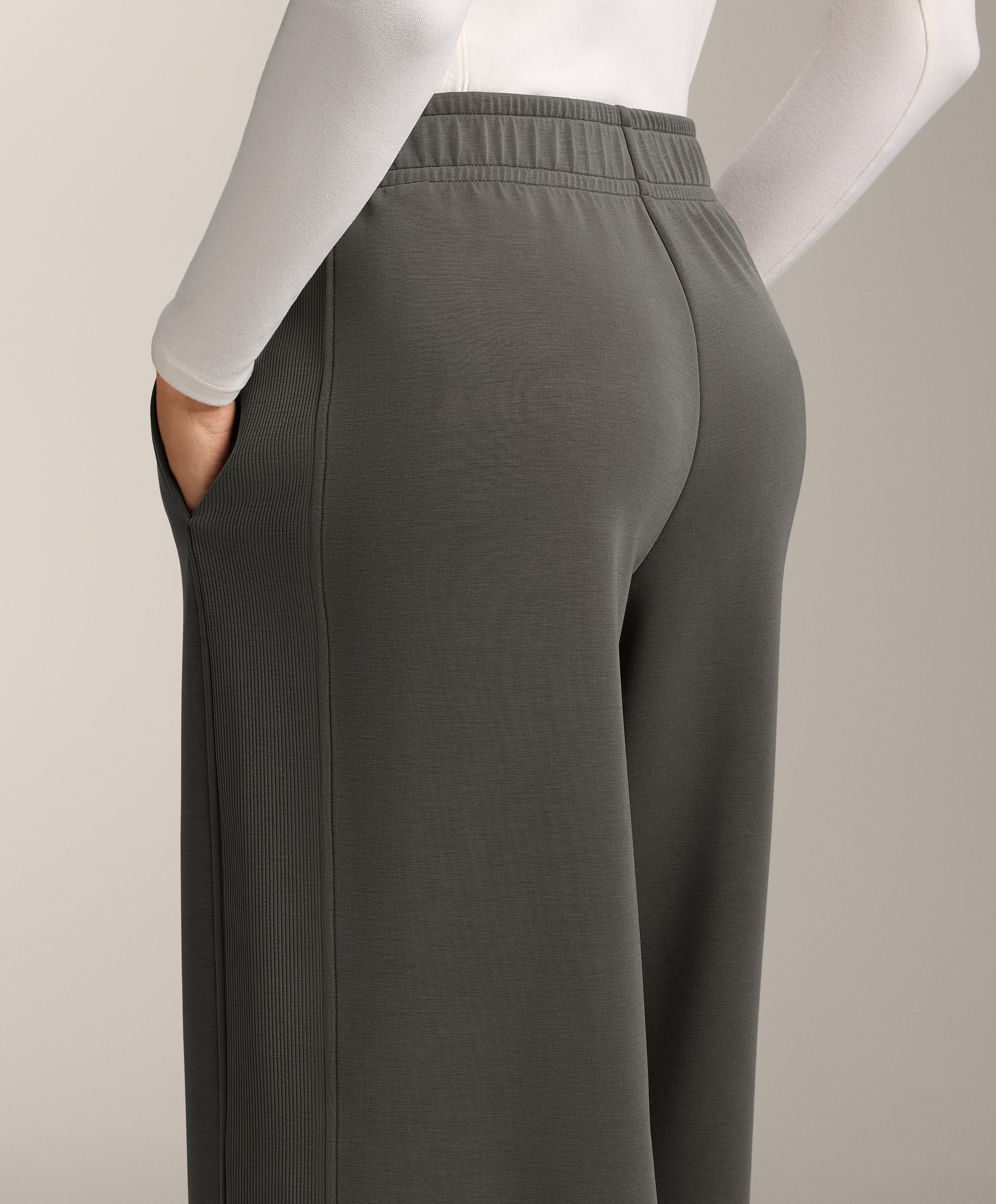 Wide-leg straight trousers with side rib and brushed modal — CHARCOAL GREY