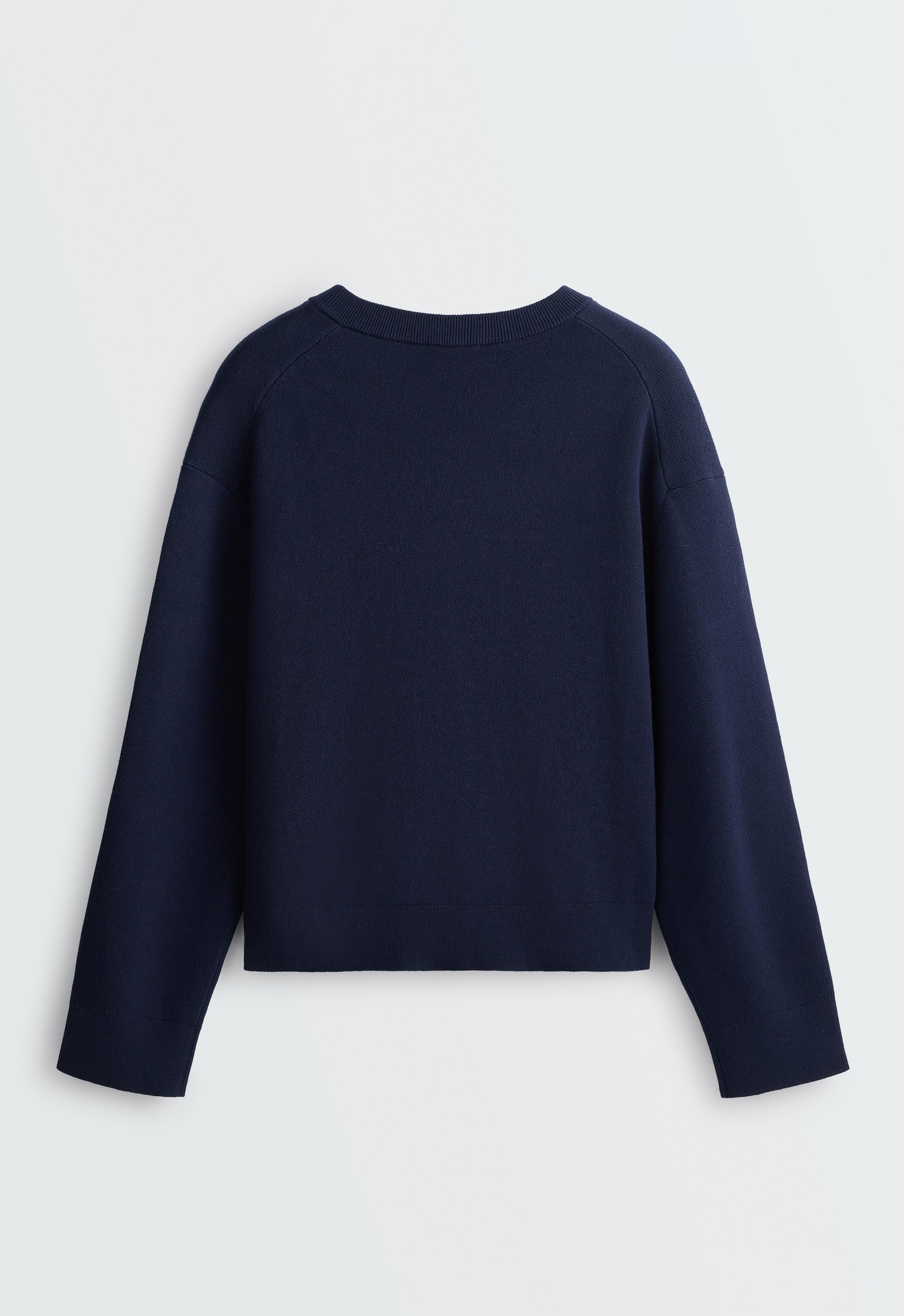 Cotton blend V-neck knit jumper — NAVY BLUE