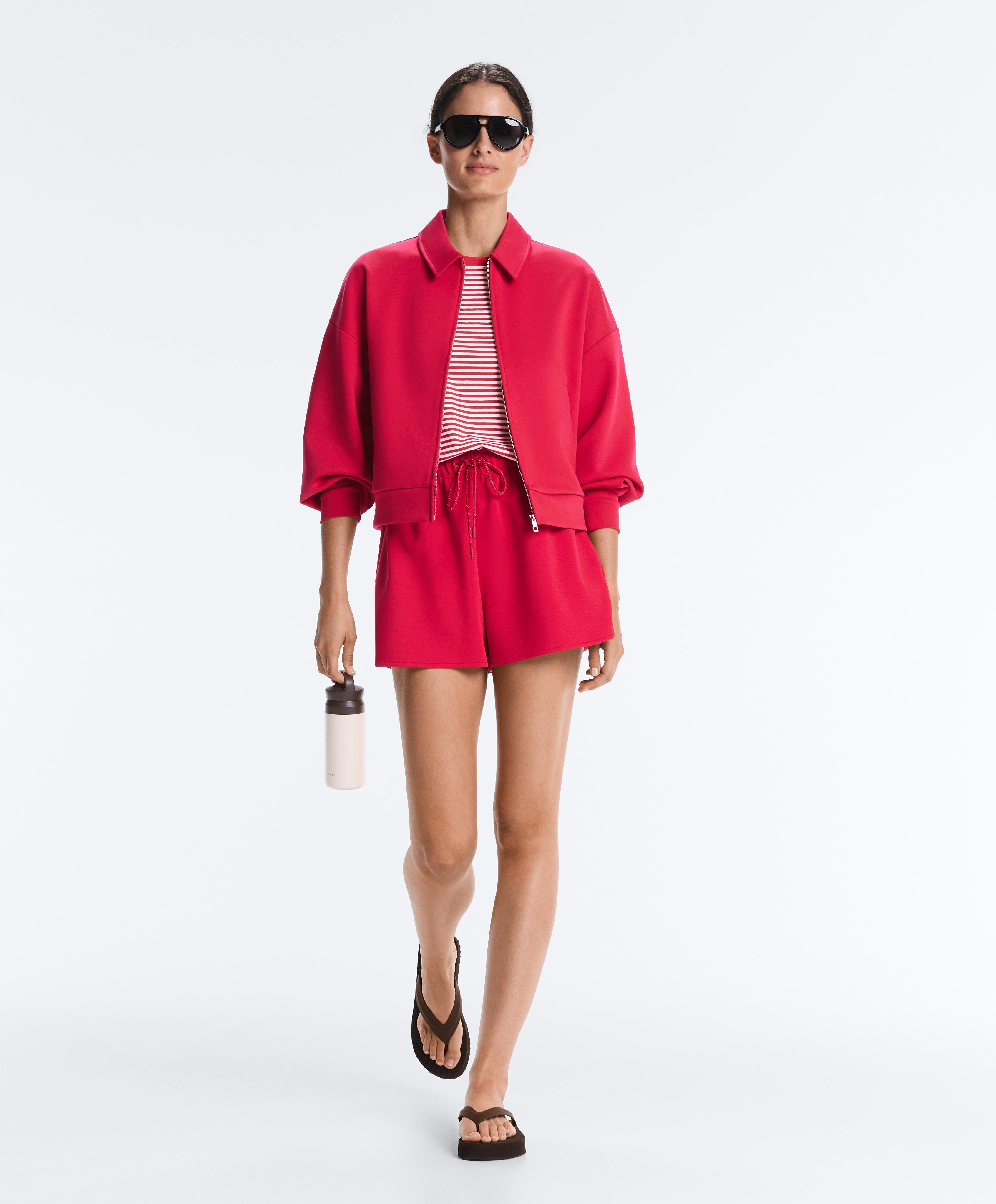 Polo collar piqué jacket with cotton — RED
