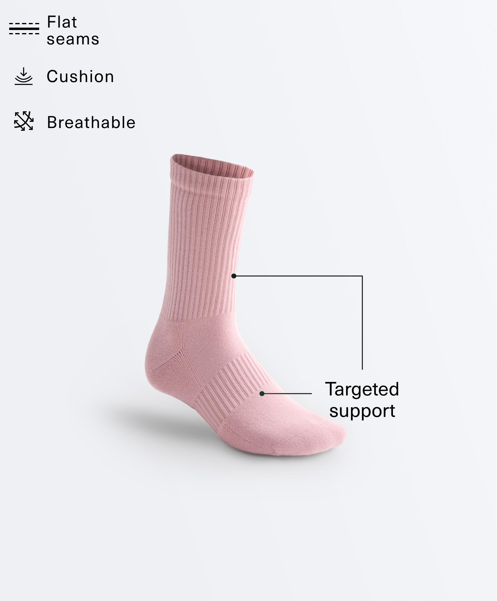 3 pairs of cotton blend classic socks — PALE PINK