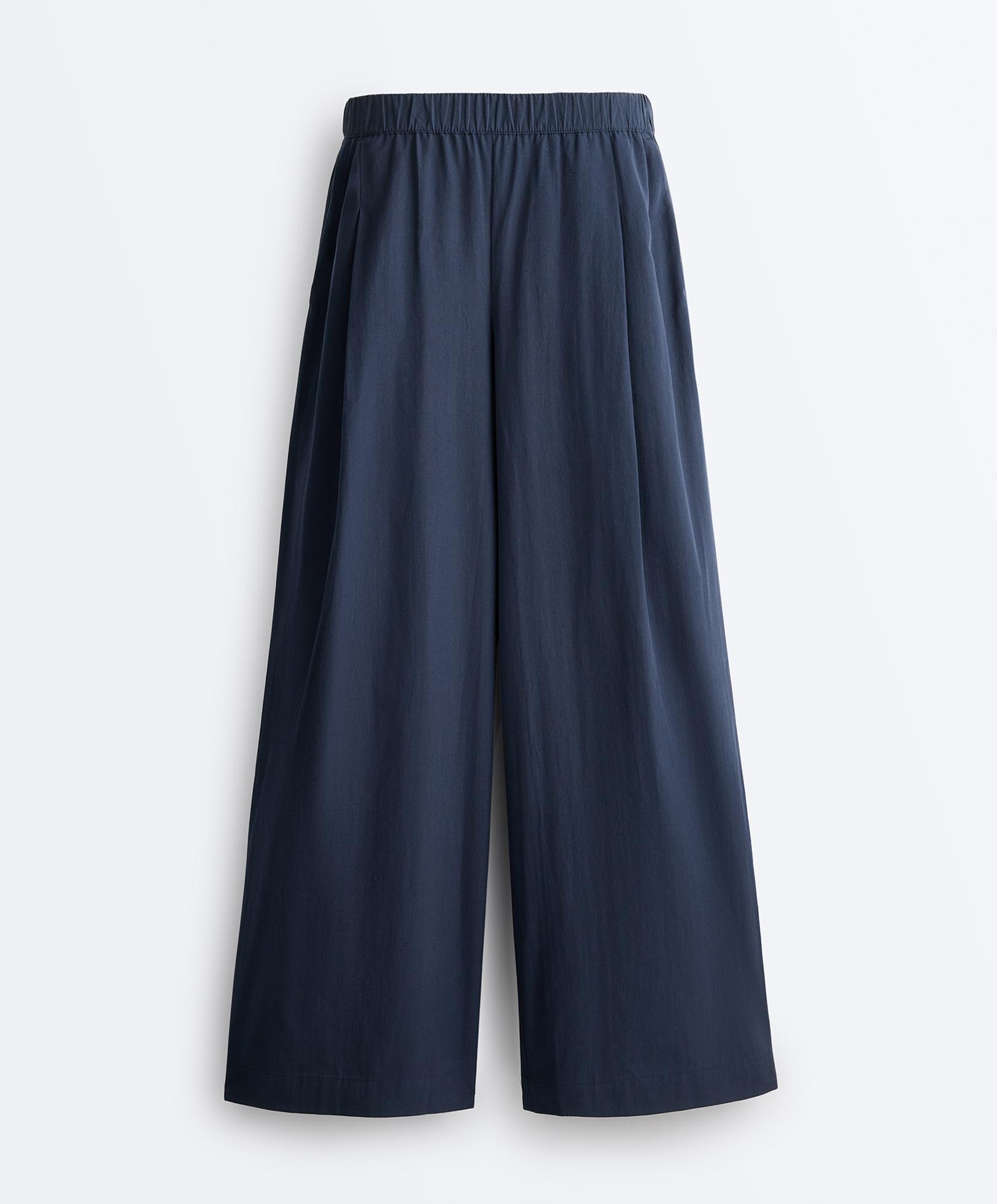 100% cotton poplin wide-leg trousers — NAVY BLUE