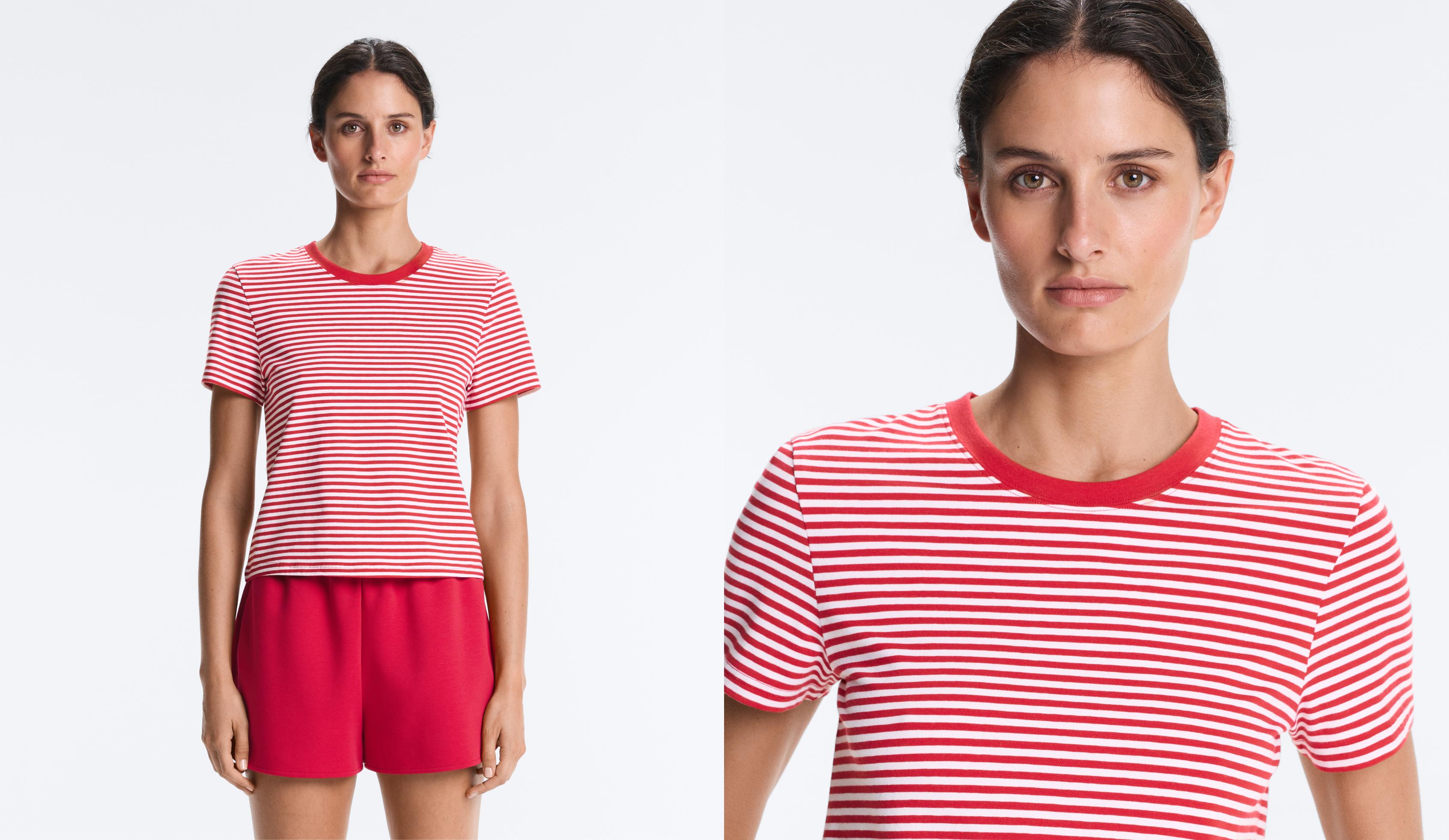 Regular fit striped cotton-blend short-sleeved T-shirt — RED