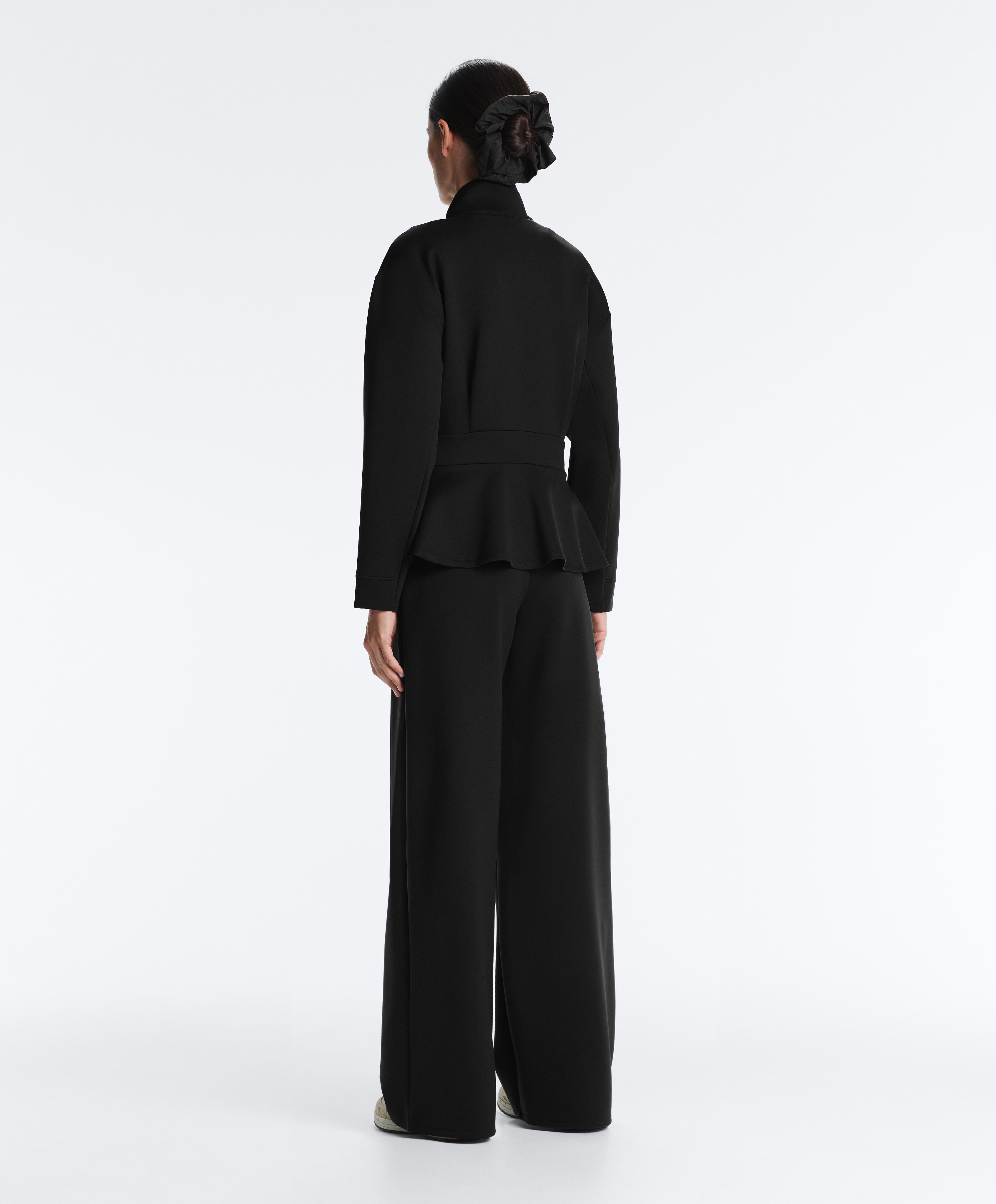 Neoprene-effect wide-leg trousers — BLACK