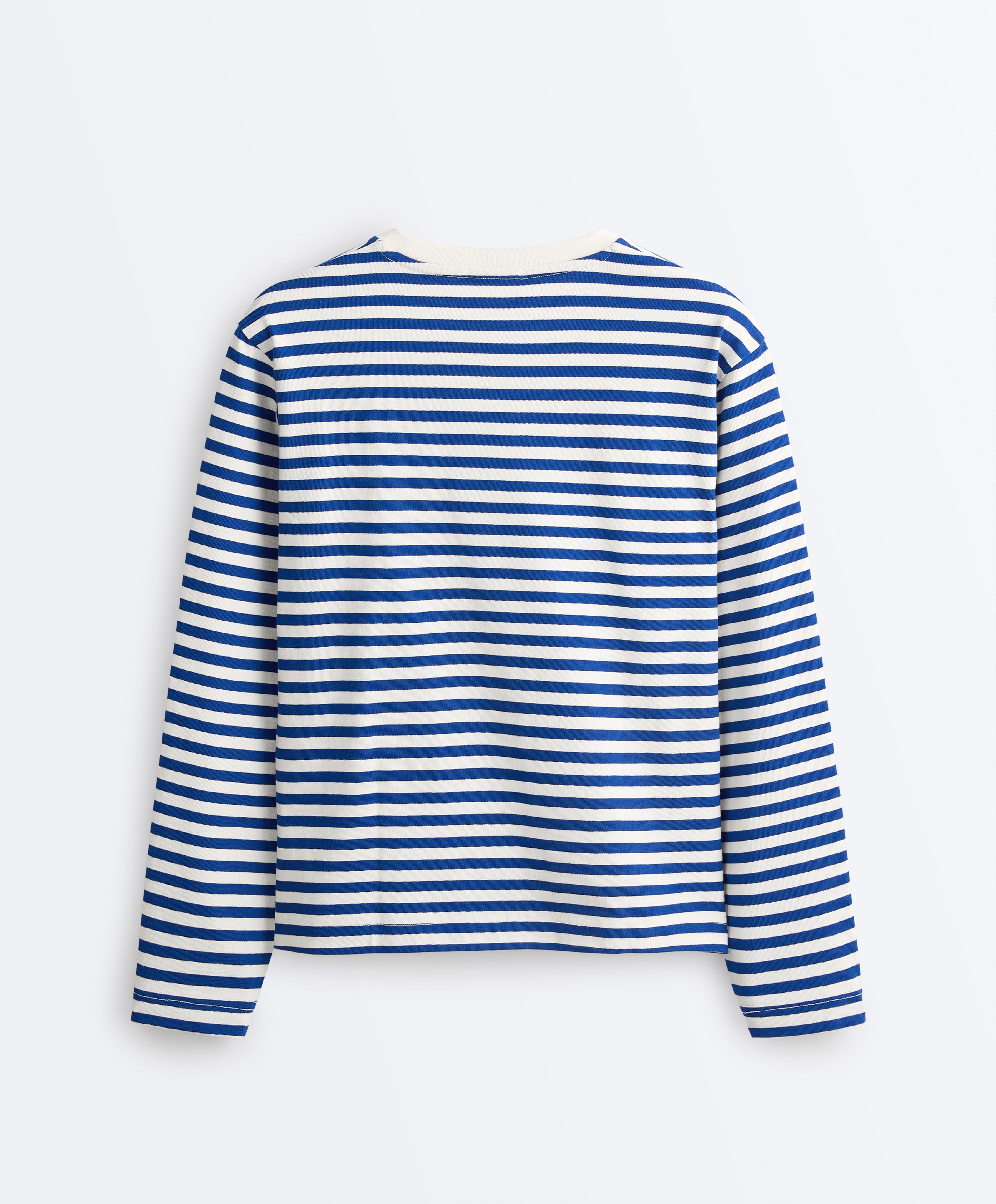 Boxy long-sleeved stripe 100% cotton T-shirt — ELECTRIC BLUE