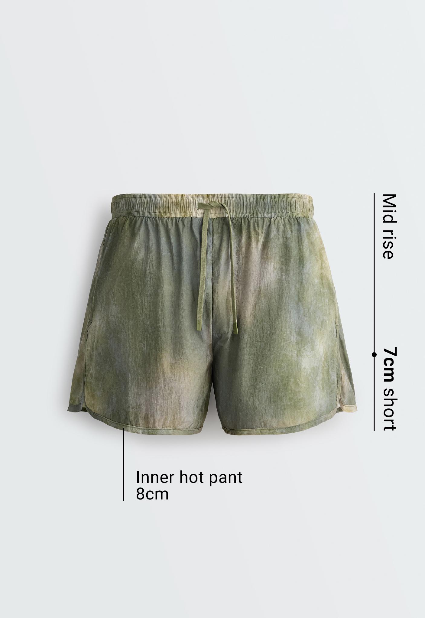 Printed mid rise 2-in-1 technical shorts — KHAKI