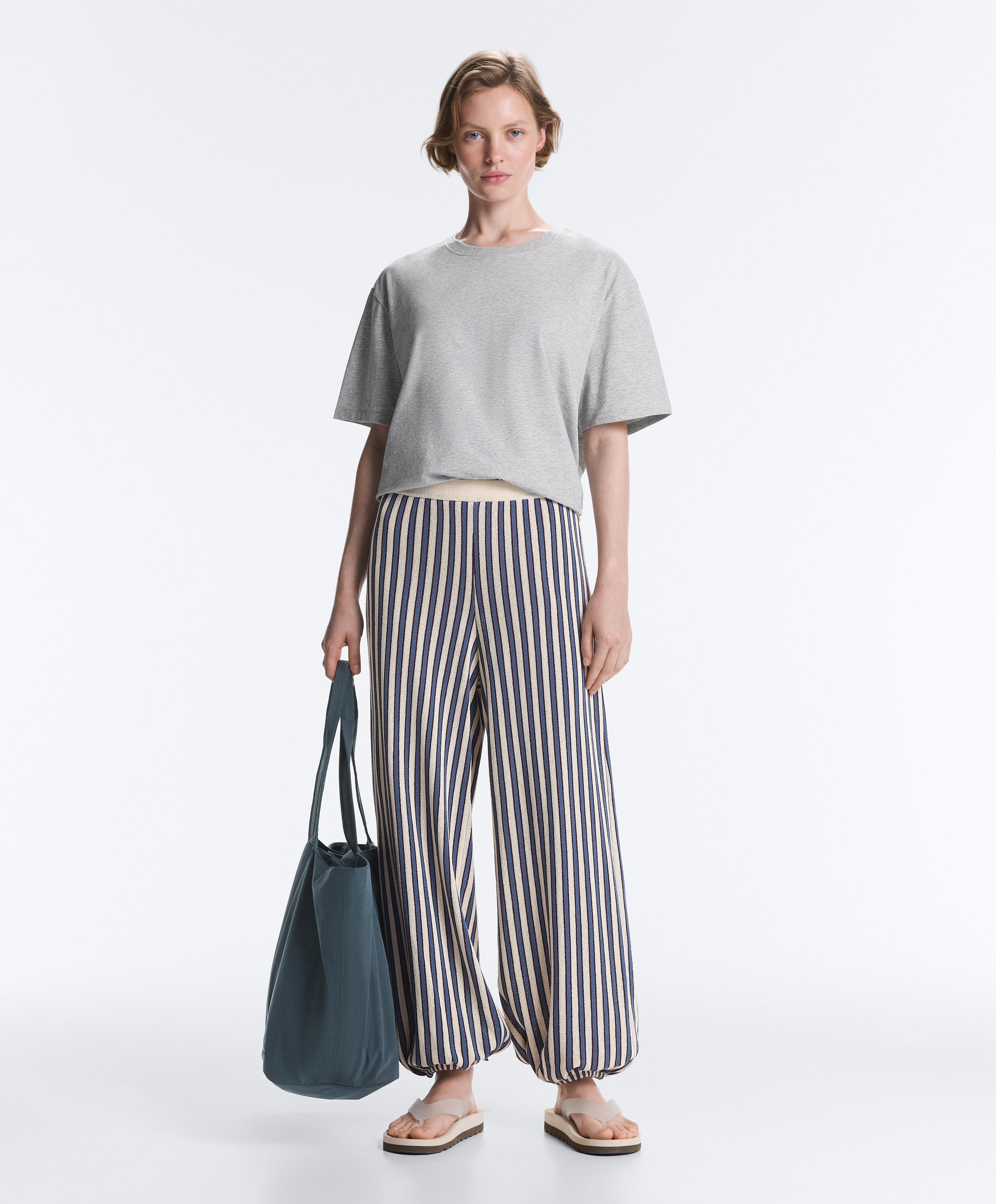 Striped cotton knit bloomer trousers — LAVENDER BLUE