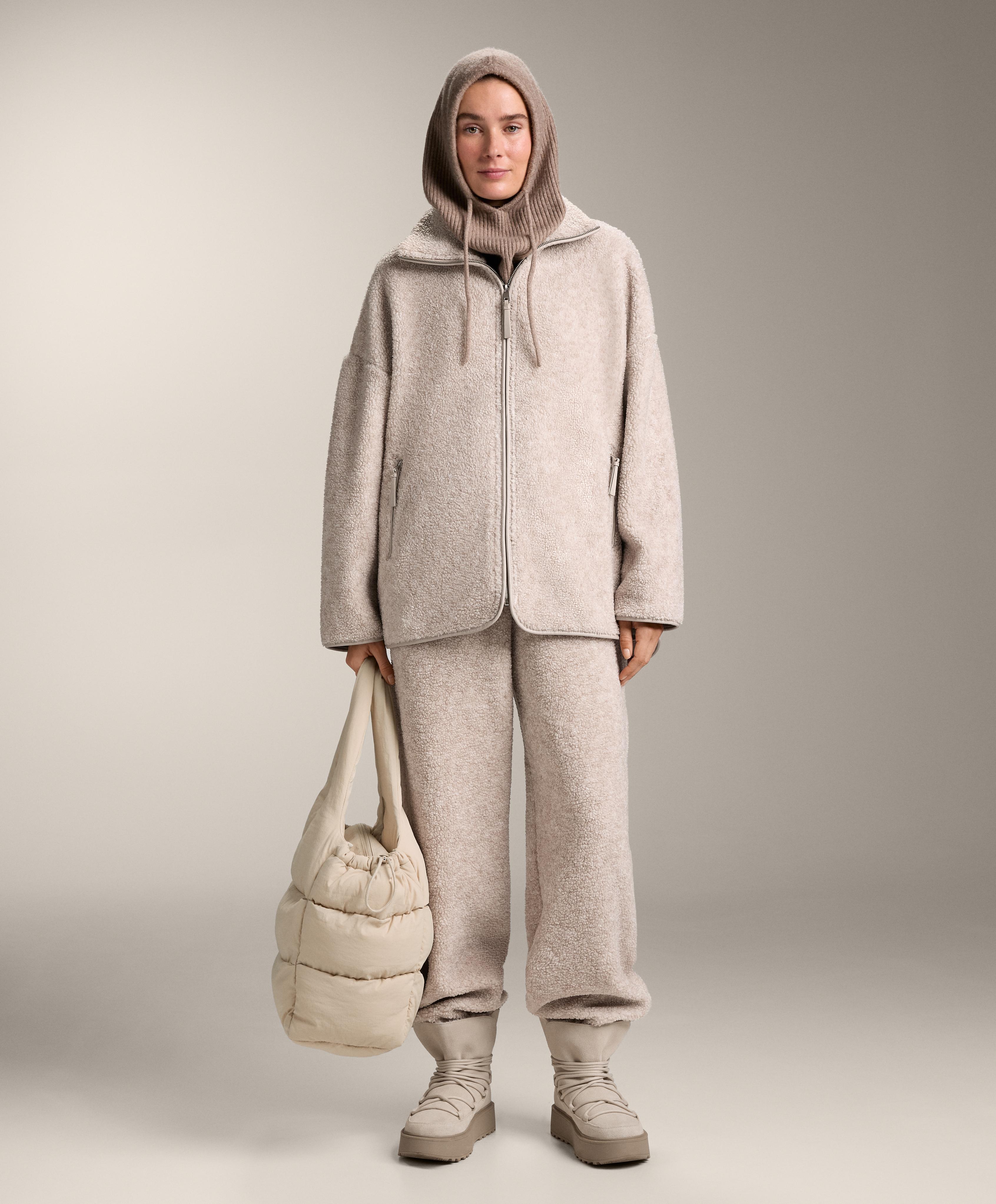 Oversize faux-shearling jacket — PALE ASPHALT