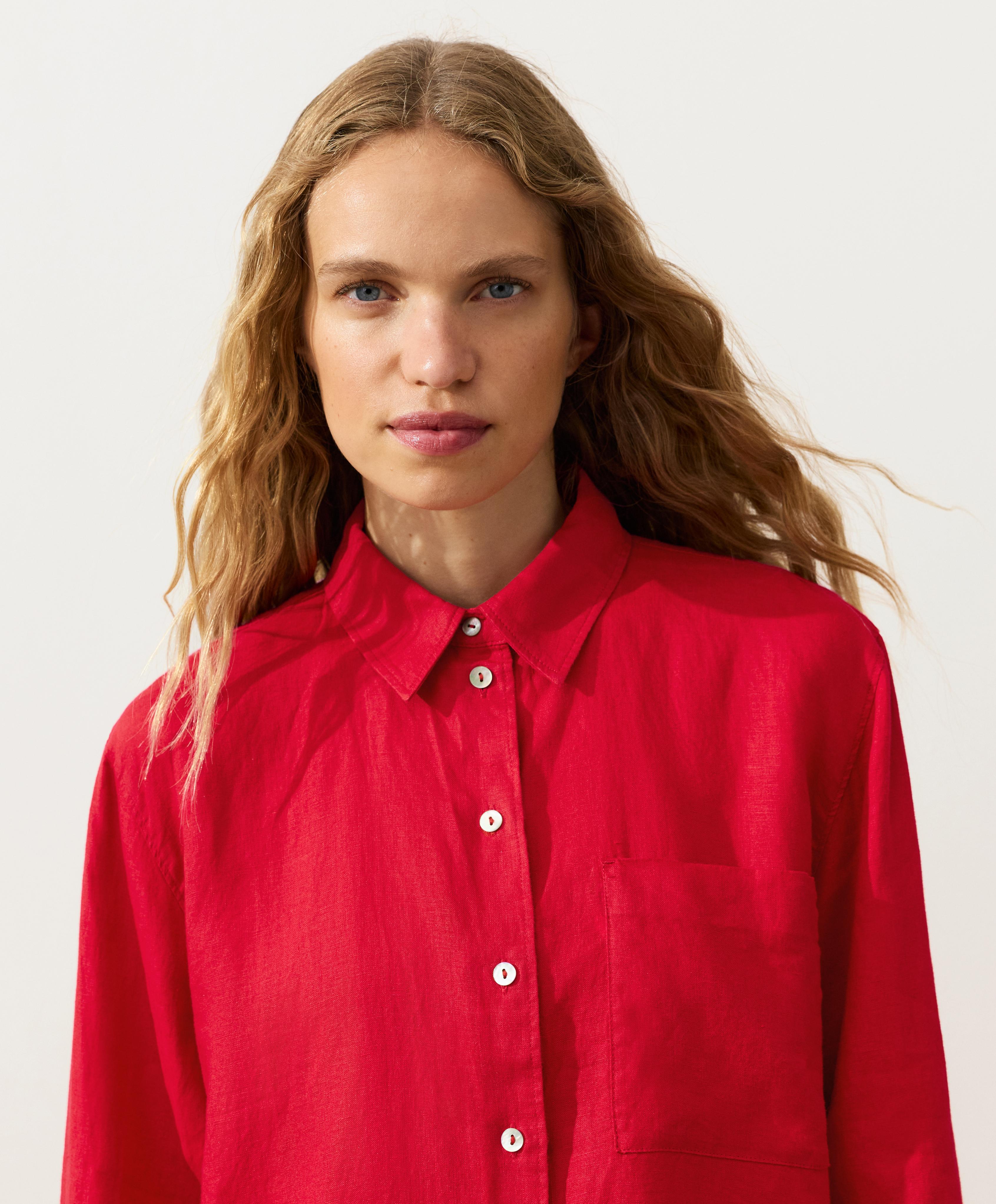 100% linen relaxed shirt — BRIGHT RED