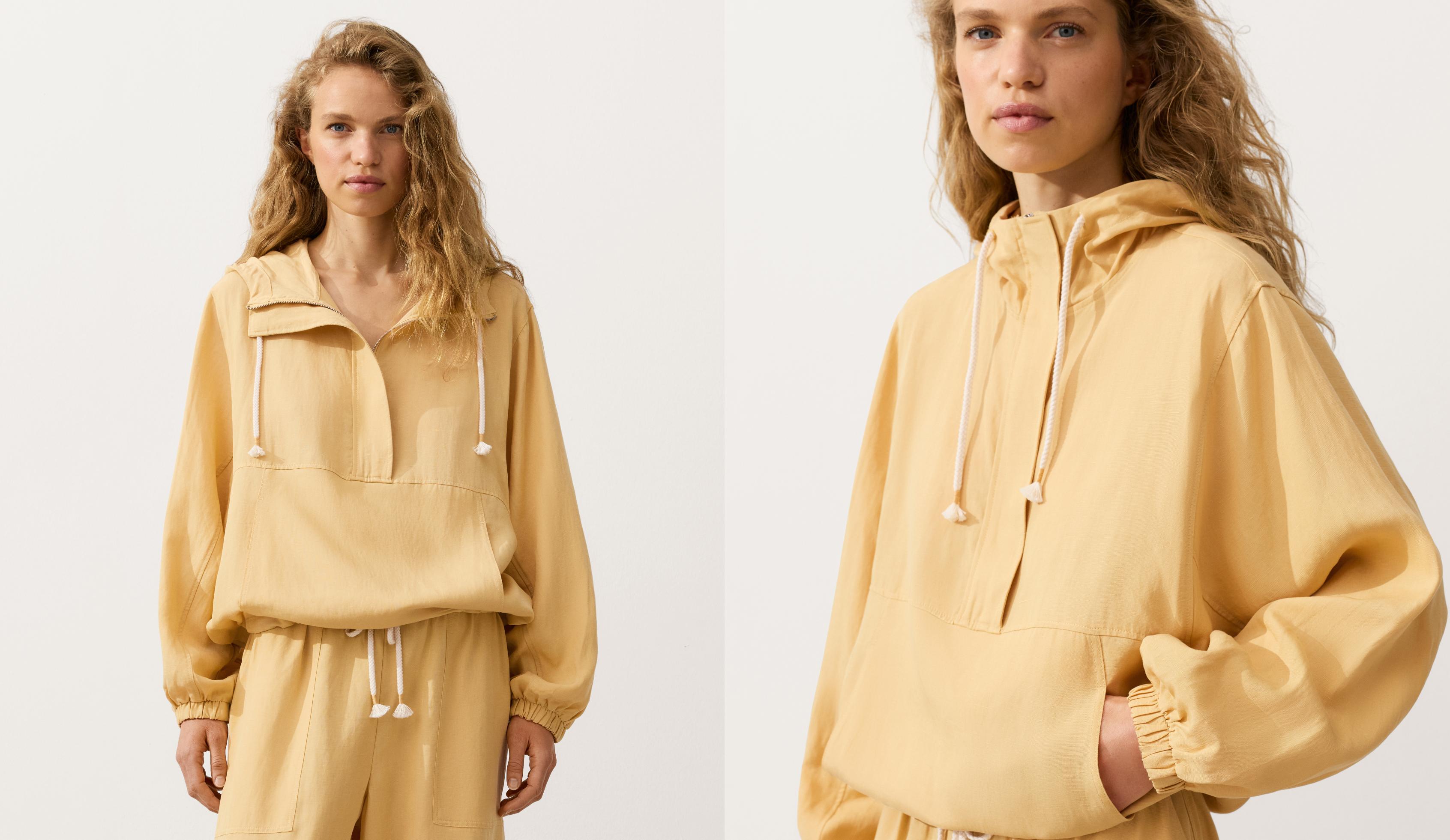 Half-zip sweatshirt with front pocket, lyocell and 24% linen blend — MID-YELLOW