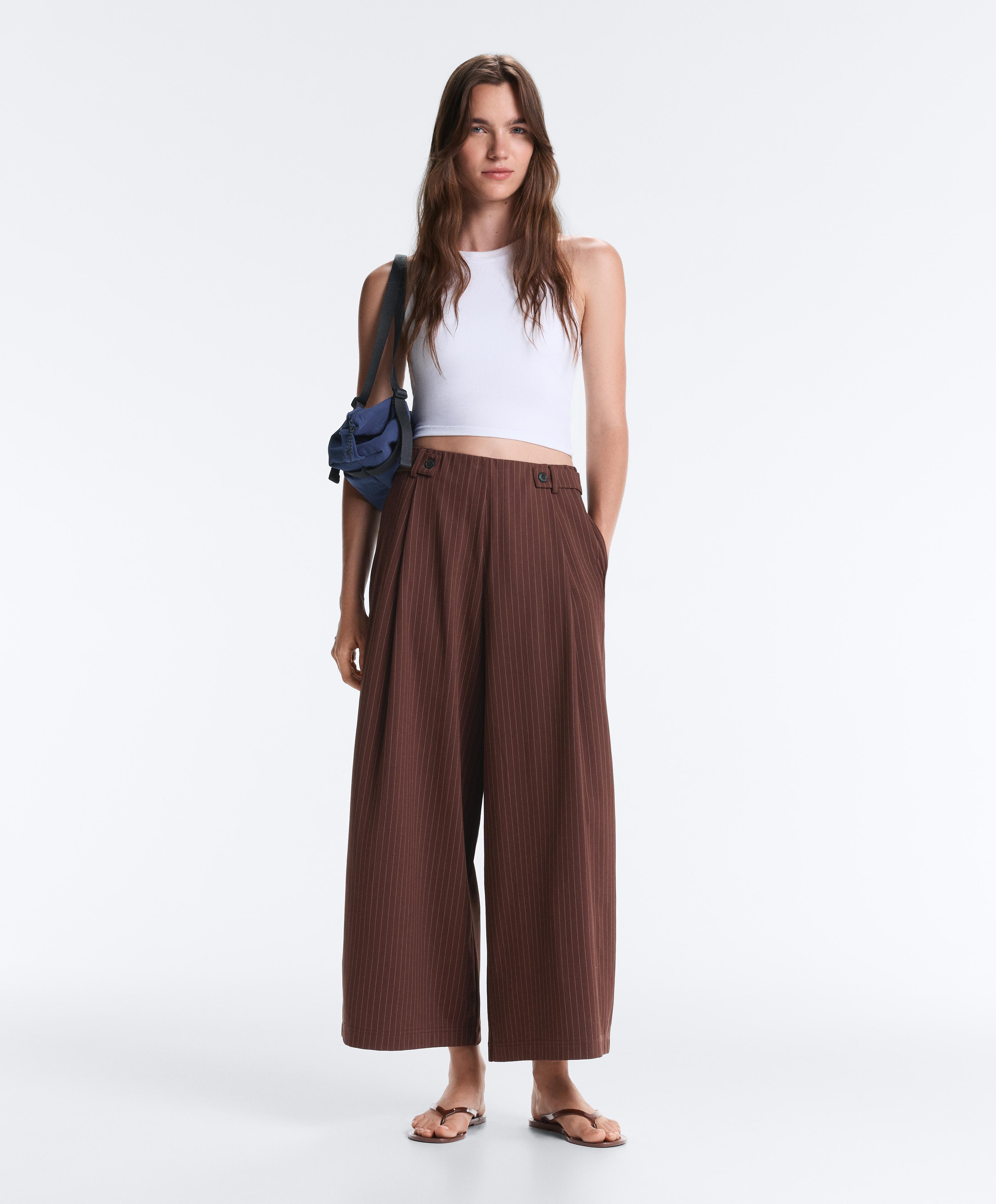 Pinstripe piqué cotton crop wide-leg trousers