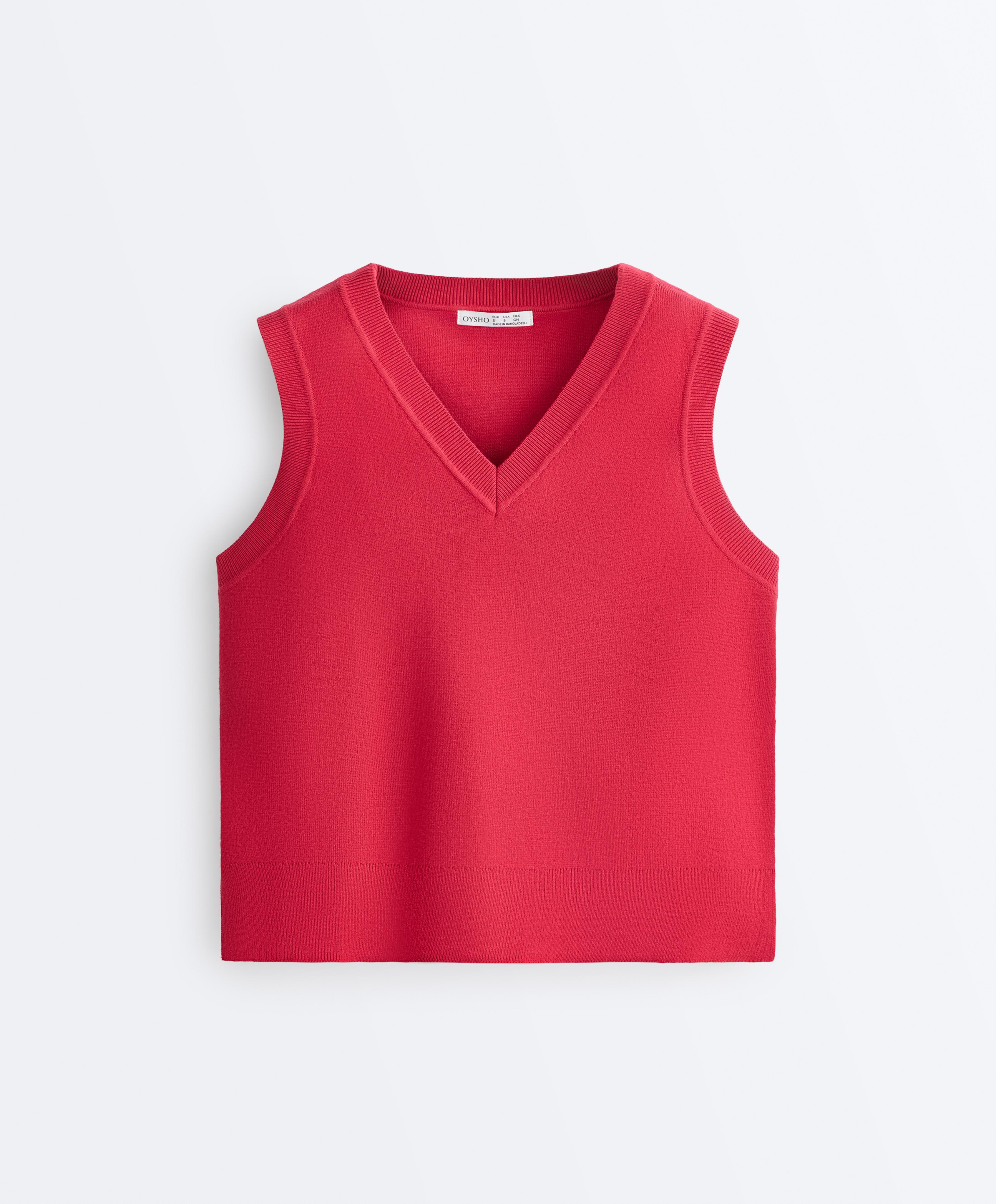 V-neck knit vest — RED