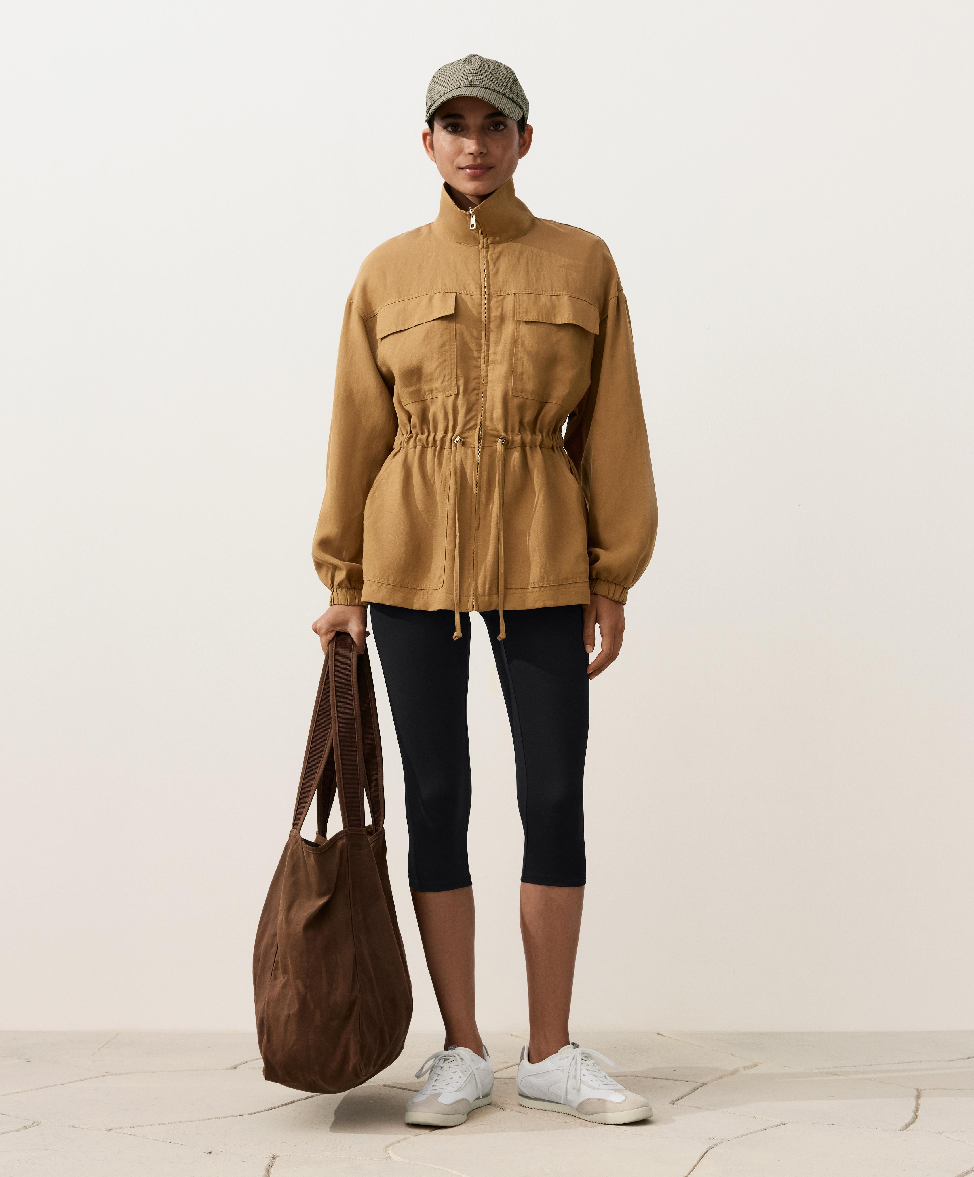 Lyocell and 24% linen blend ruched waist jacket — COPPER