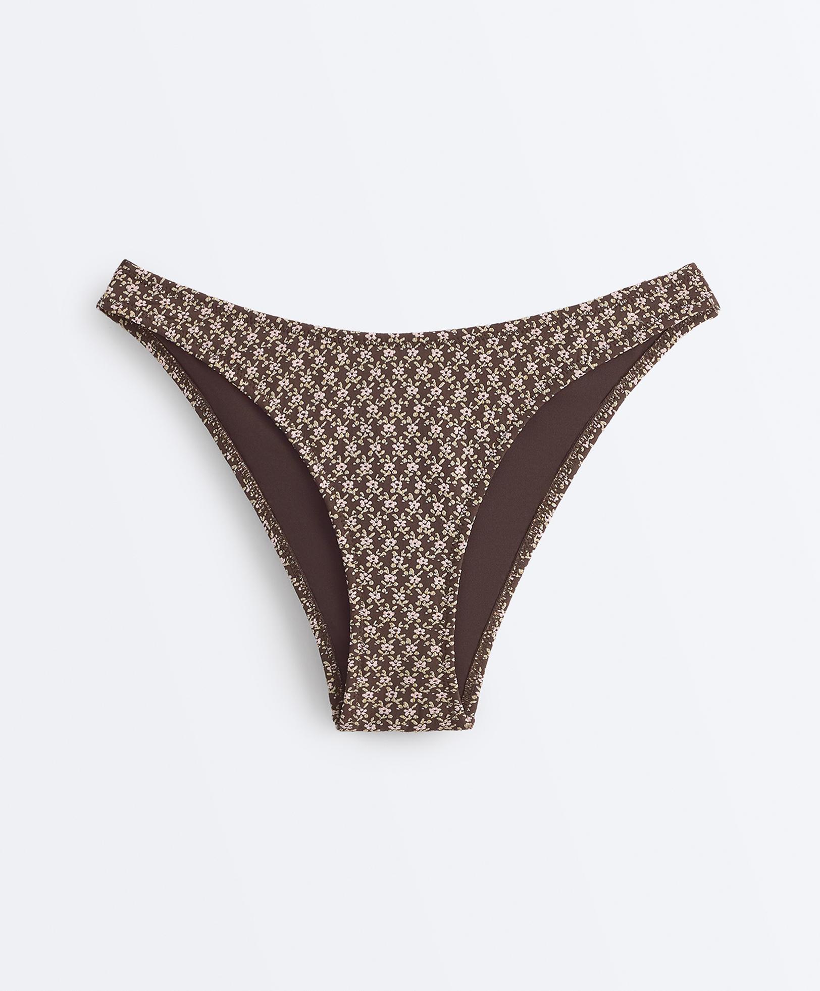 Floral jacquard U-cut medium-coverage bikini briefs — DARK BROWN