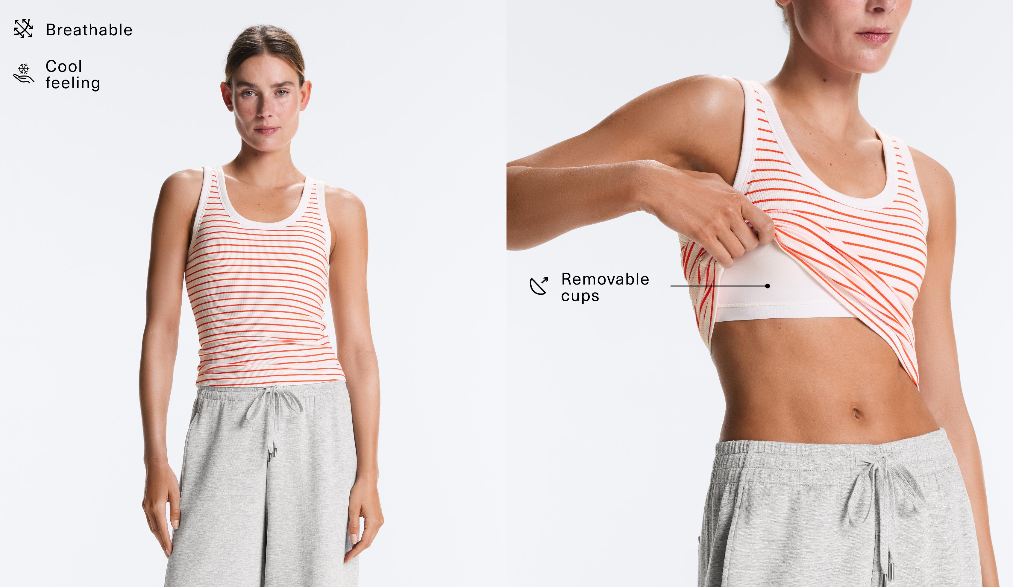 Long modal rib stripe tank top — BRIGHT ORANGE