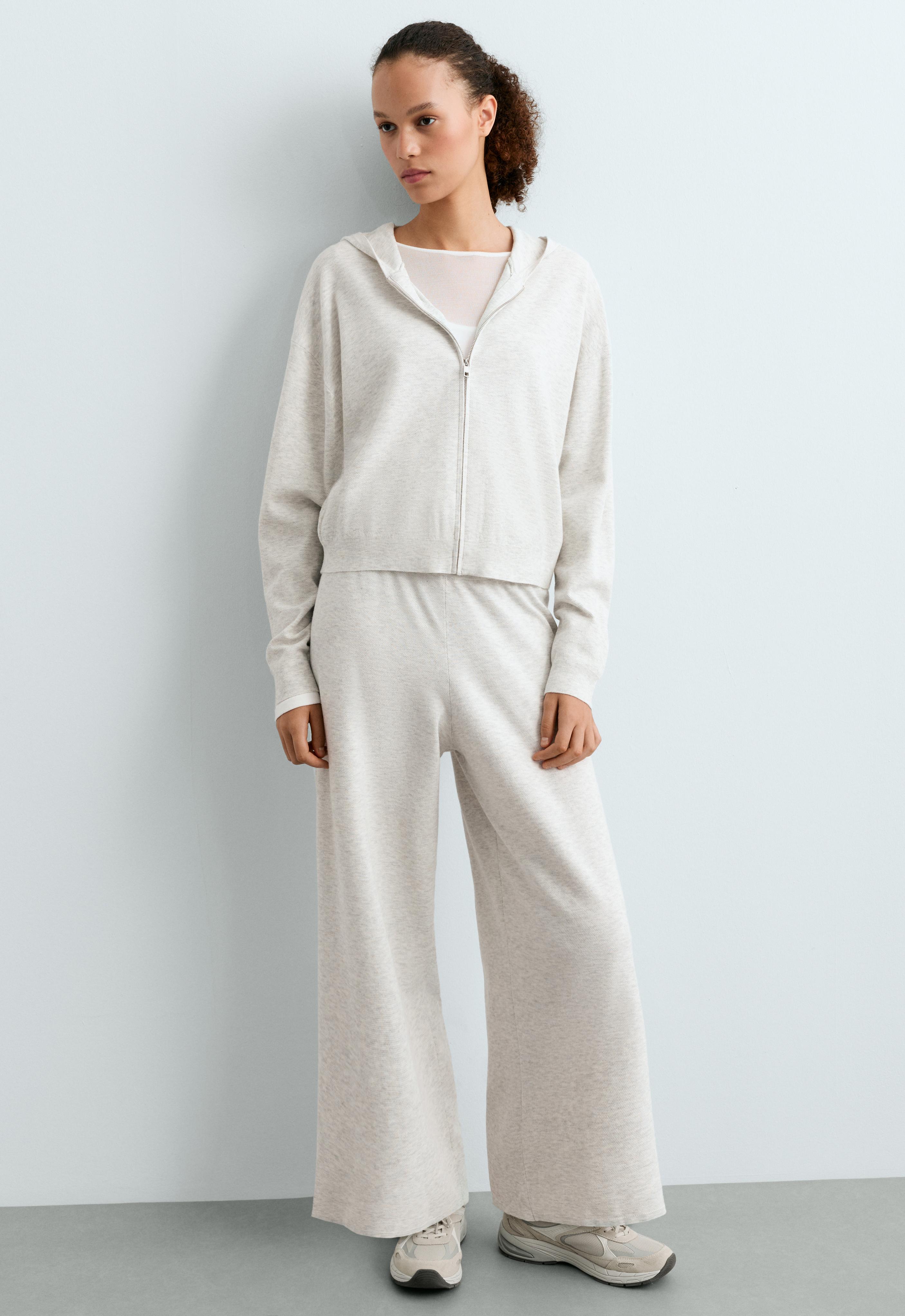 Straight-leg knit trousers — PALE GREY MELANGE