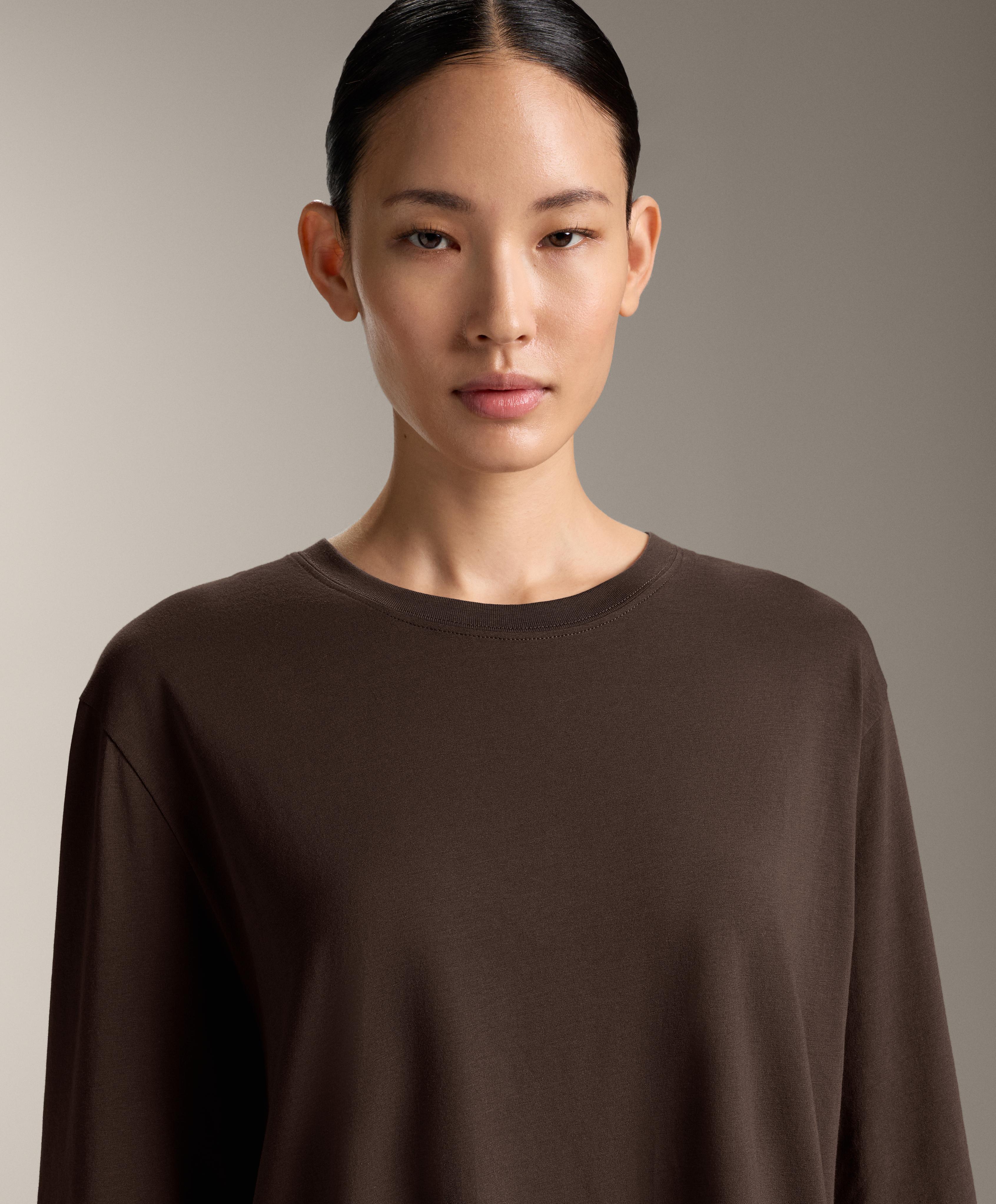 Oversize cotton blend long-sleeve T-shirt — BROWN