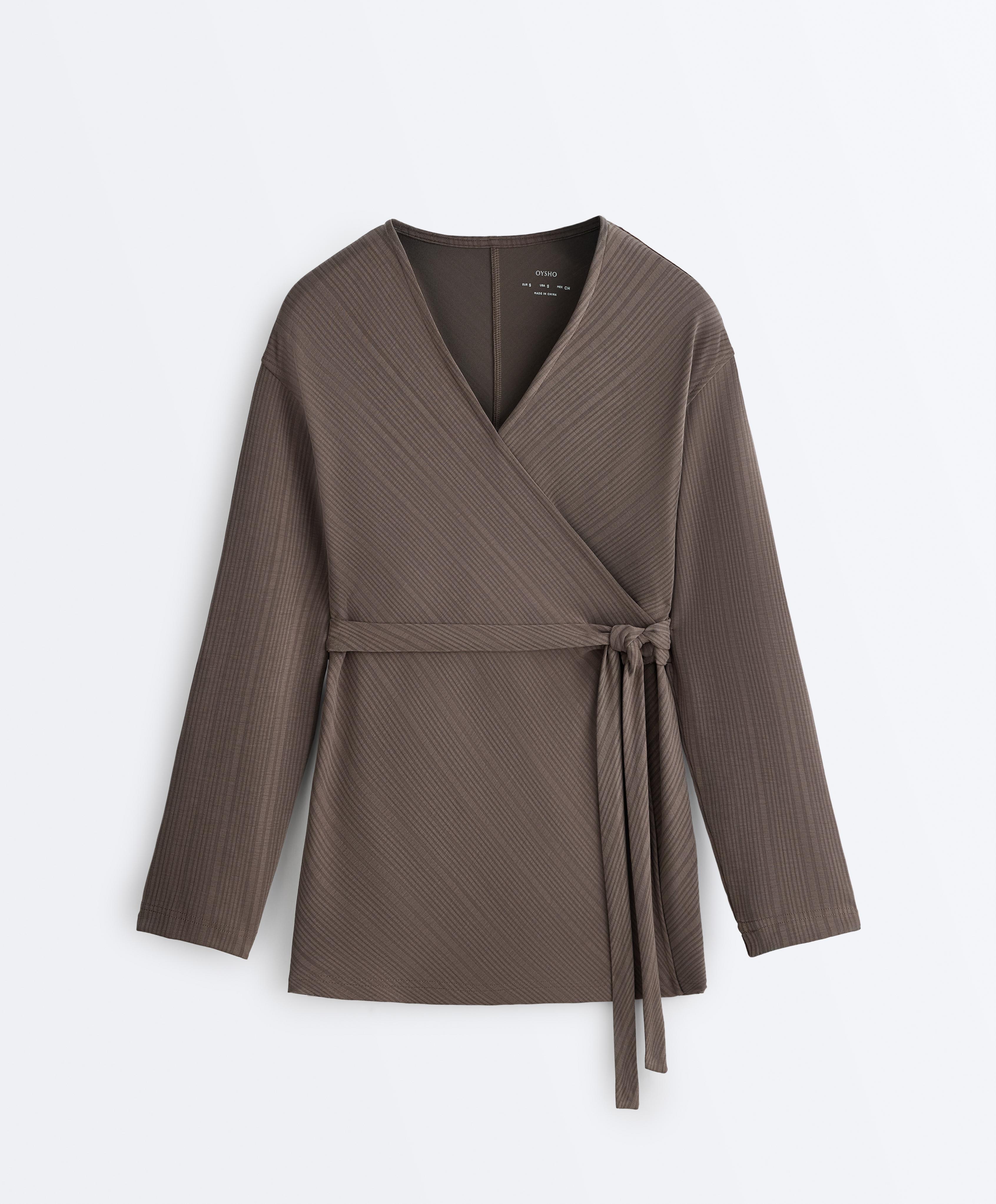 Long asymmetric stripe jacket with modal — WASHED TAUPE-MAUVE