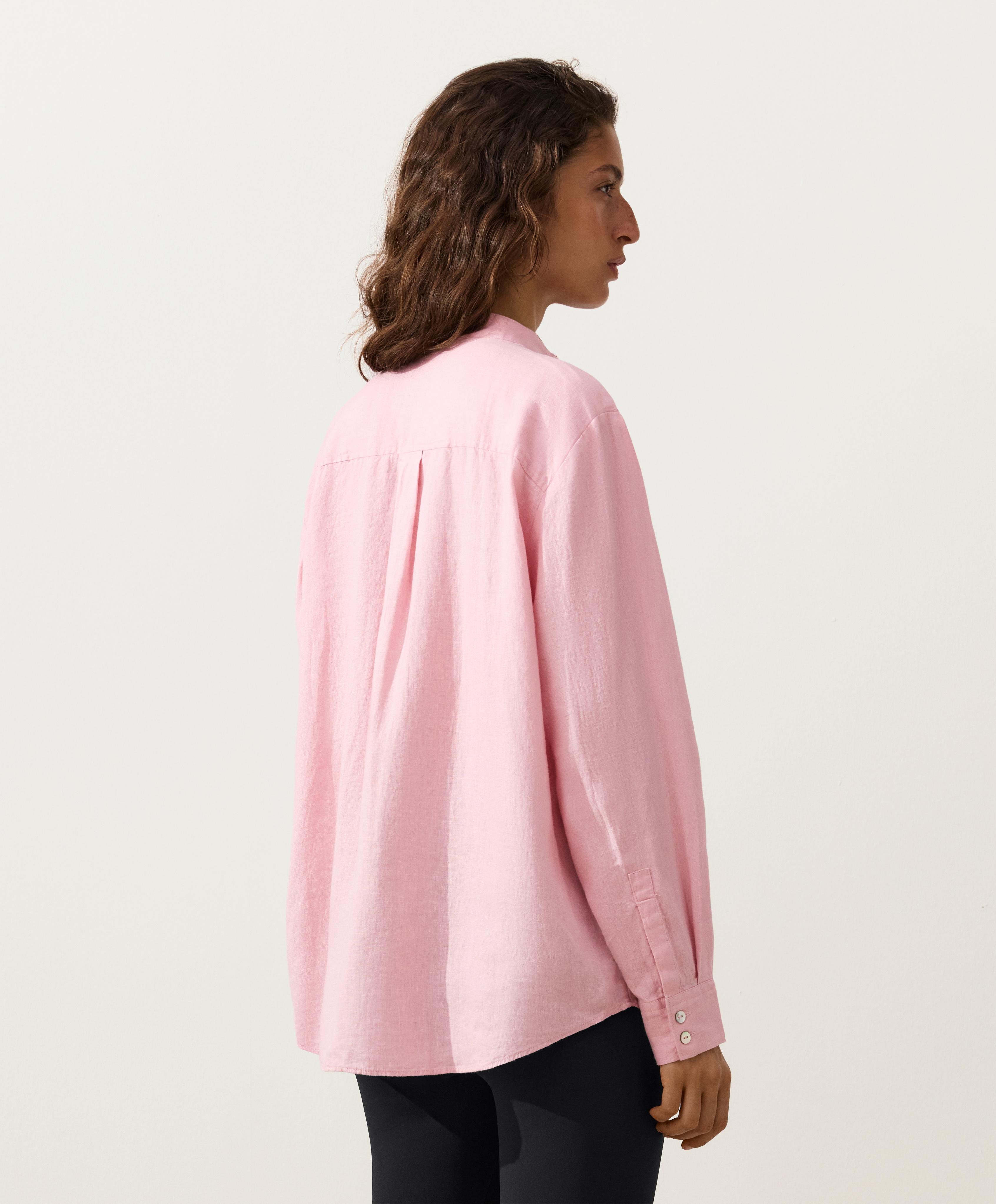 100% linen stand-up collar shirt — PALE PINK