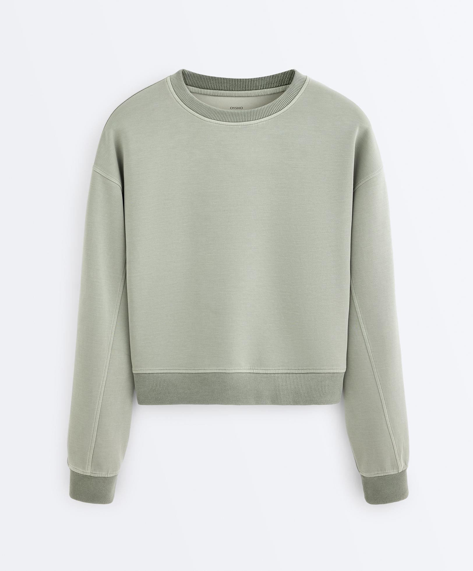 Soft-touch round neck sweatshirt with modal — WASHED GREEN