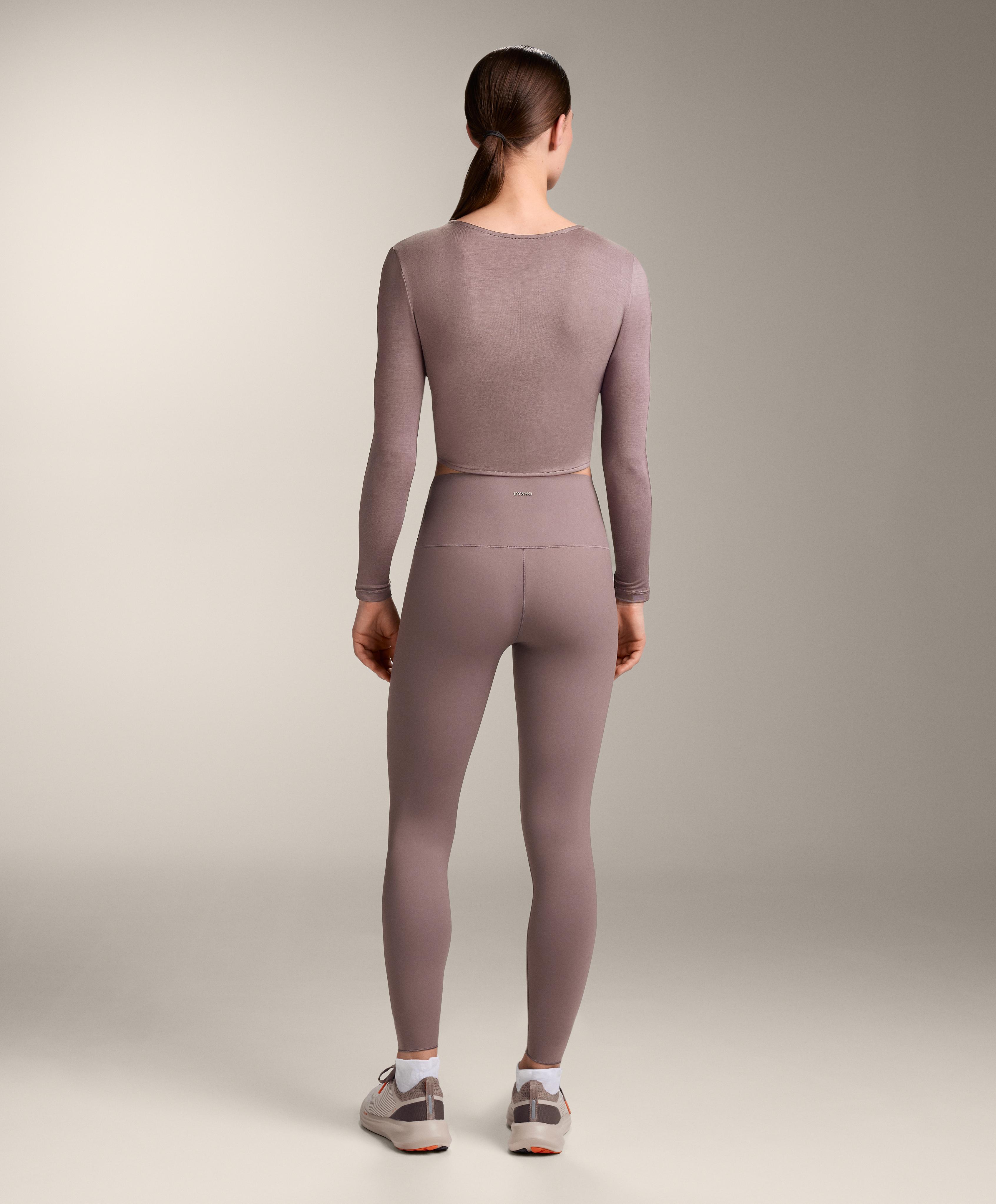 Multi-position long sleeve knotted lyocell blend T-shirt — GREY-LILAC