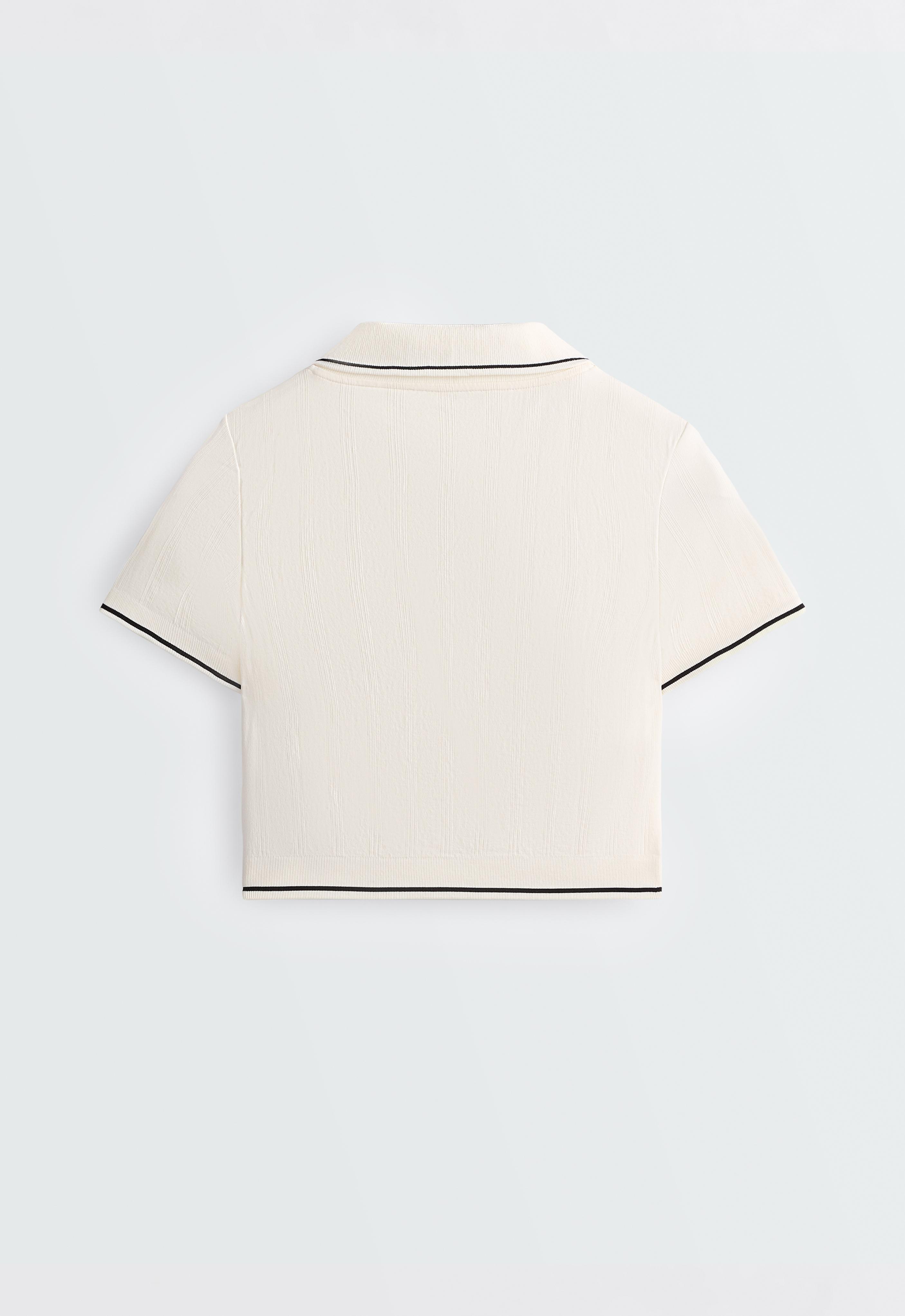 Seamless contrast short-sleeved polo shirt — PALE ECRU