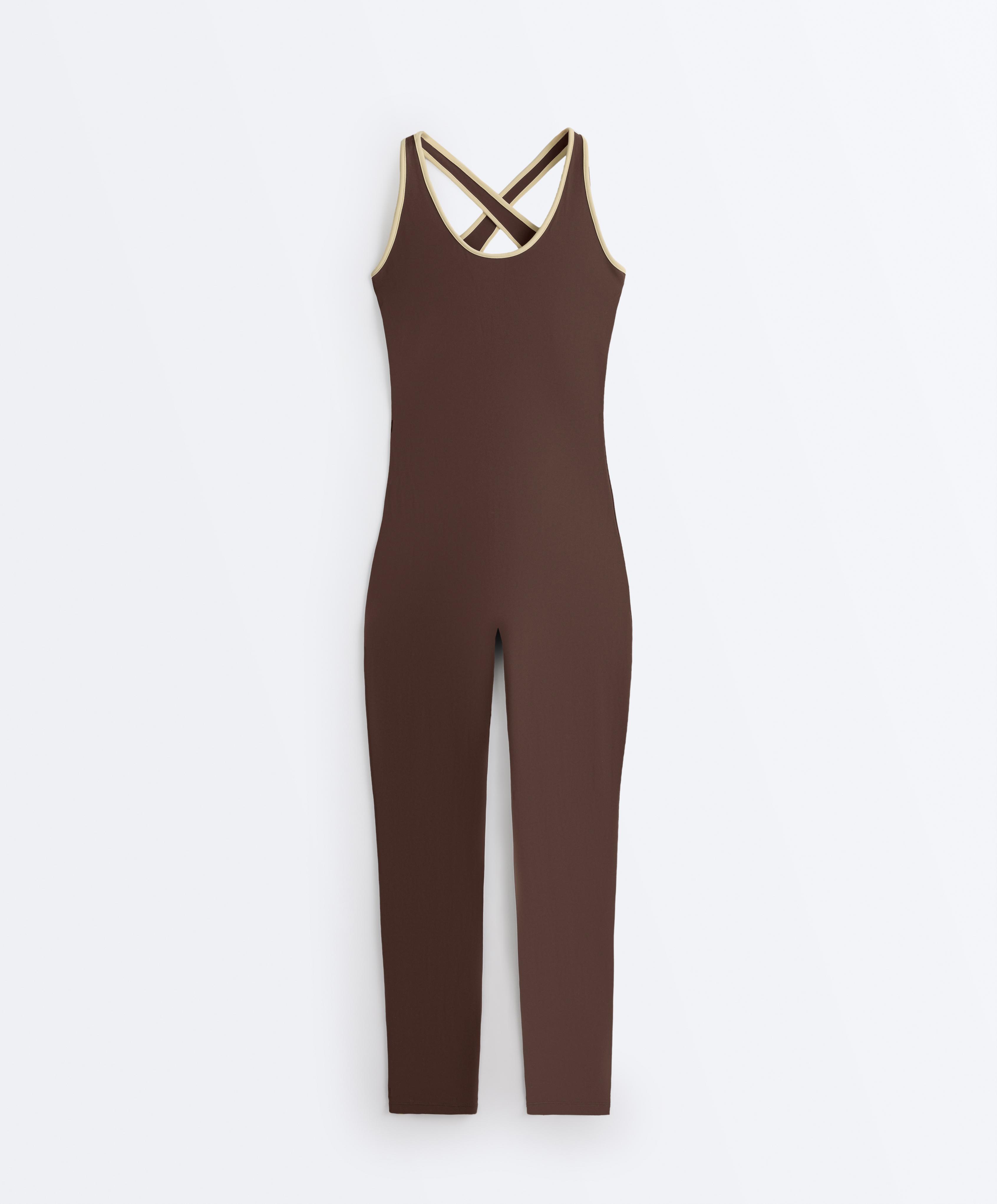 Comfortlux Piping long jumpsuit — BROWN