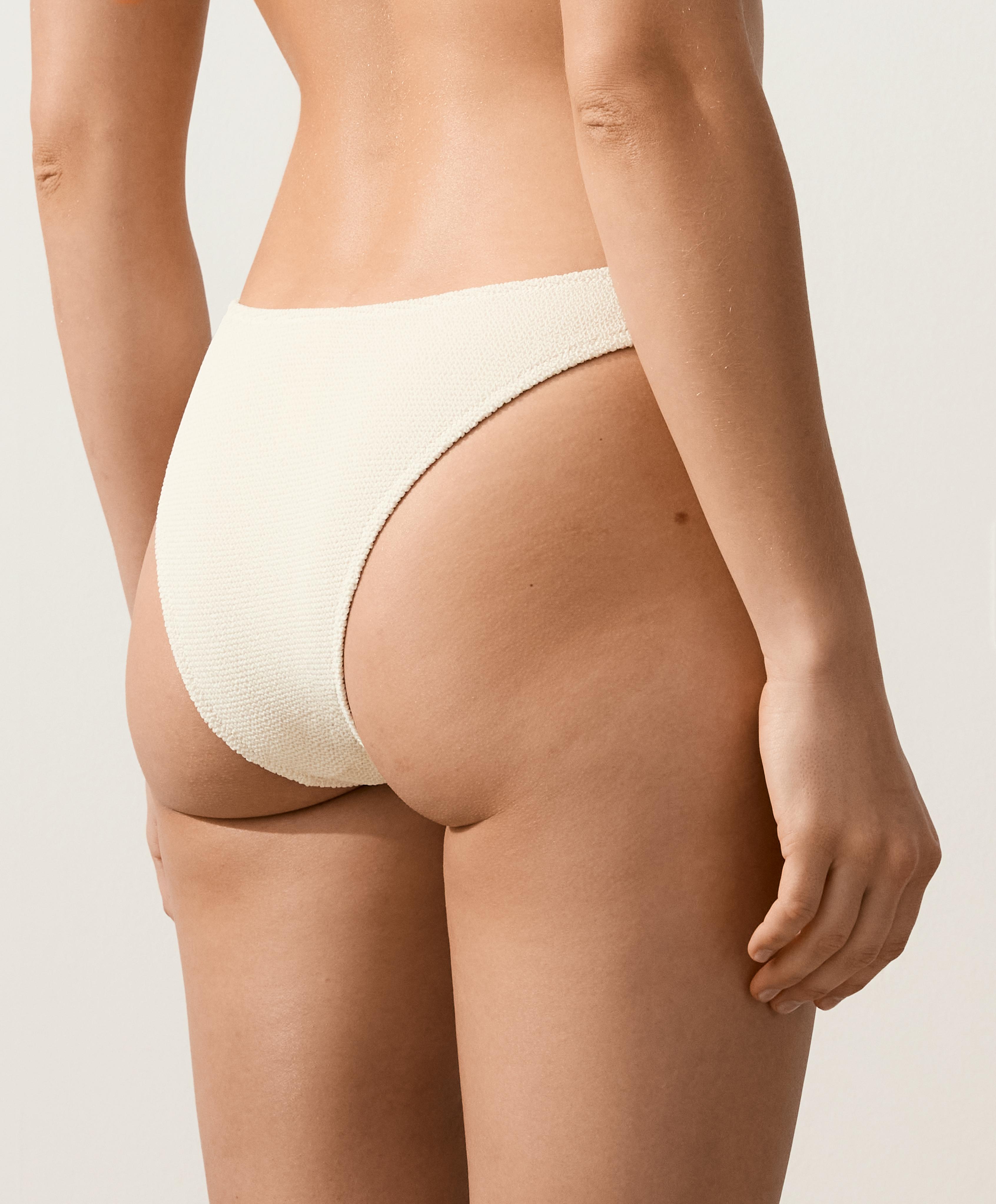 Medium-coverage U-cut crinkle bikini briefs — ECRU