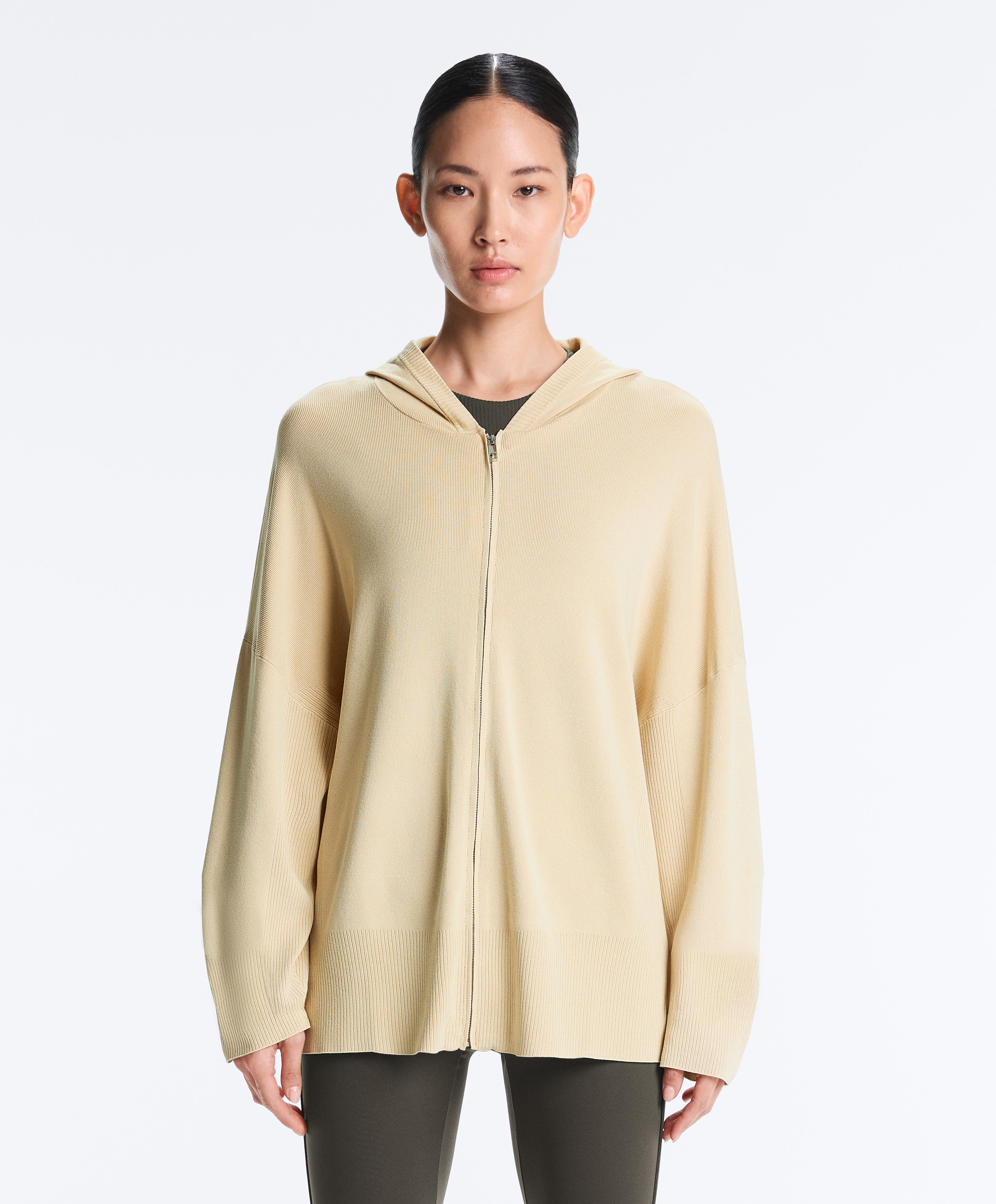 Long knit hooded jacket — BEIGE