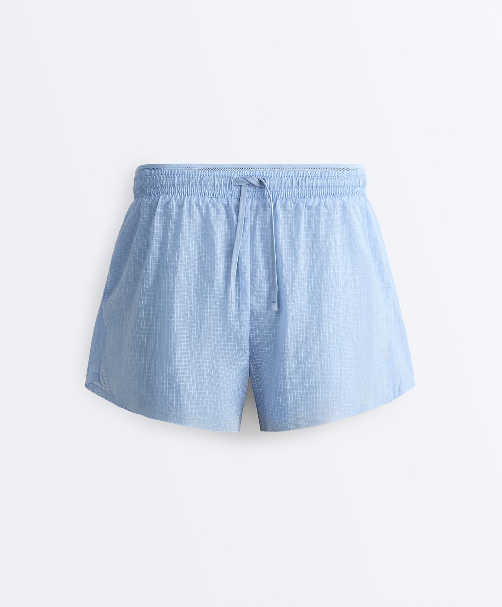 Technical 2-in-1 checked mid-rise shorts — MID GREY-BLUE