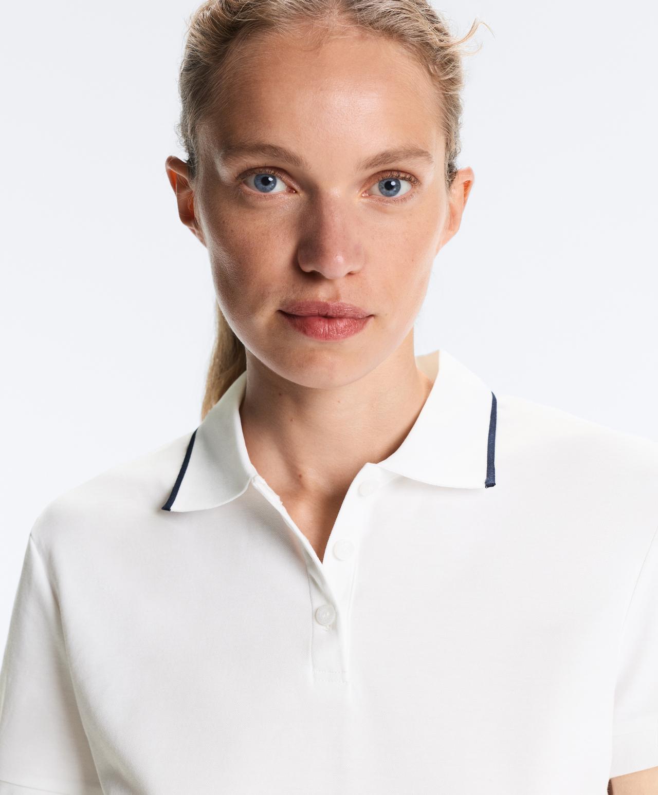 Contrast Piqué Cotton Short-Sleeved Polo Shirt — WHITE