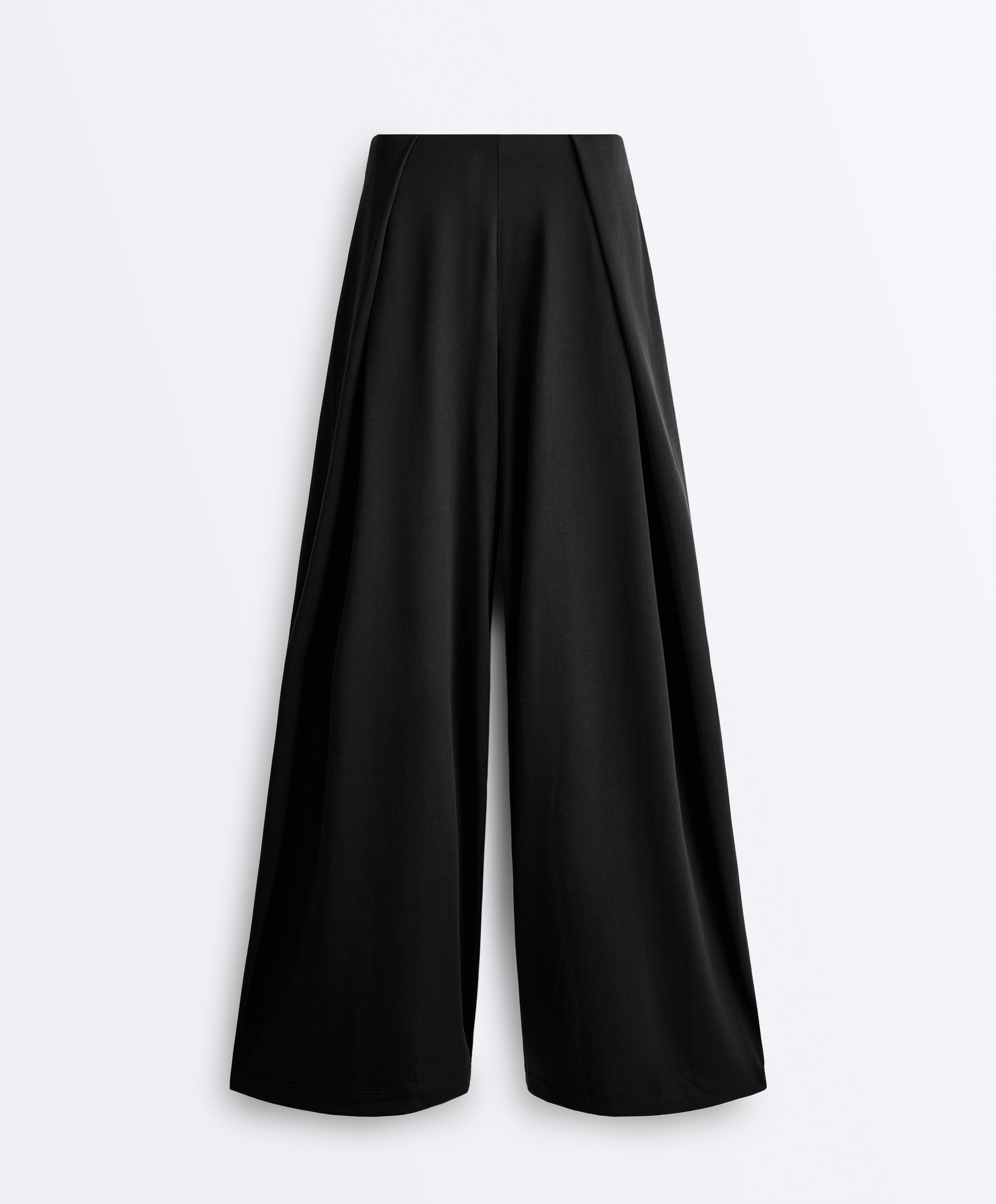 Modal blend straight-leg trousers with side pleat — BLACK
