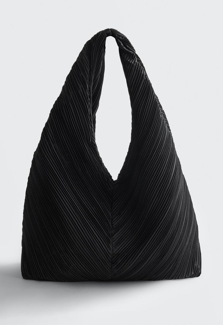Pleated nylon shoulder bag — BLACK