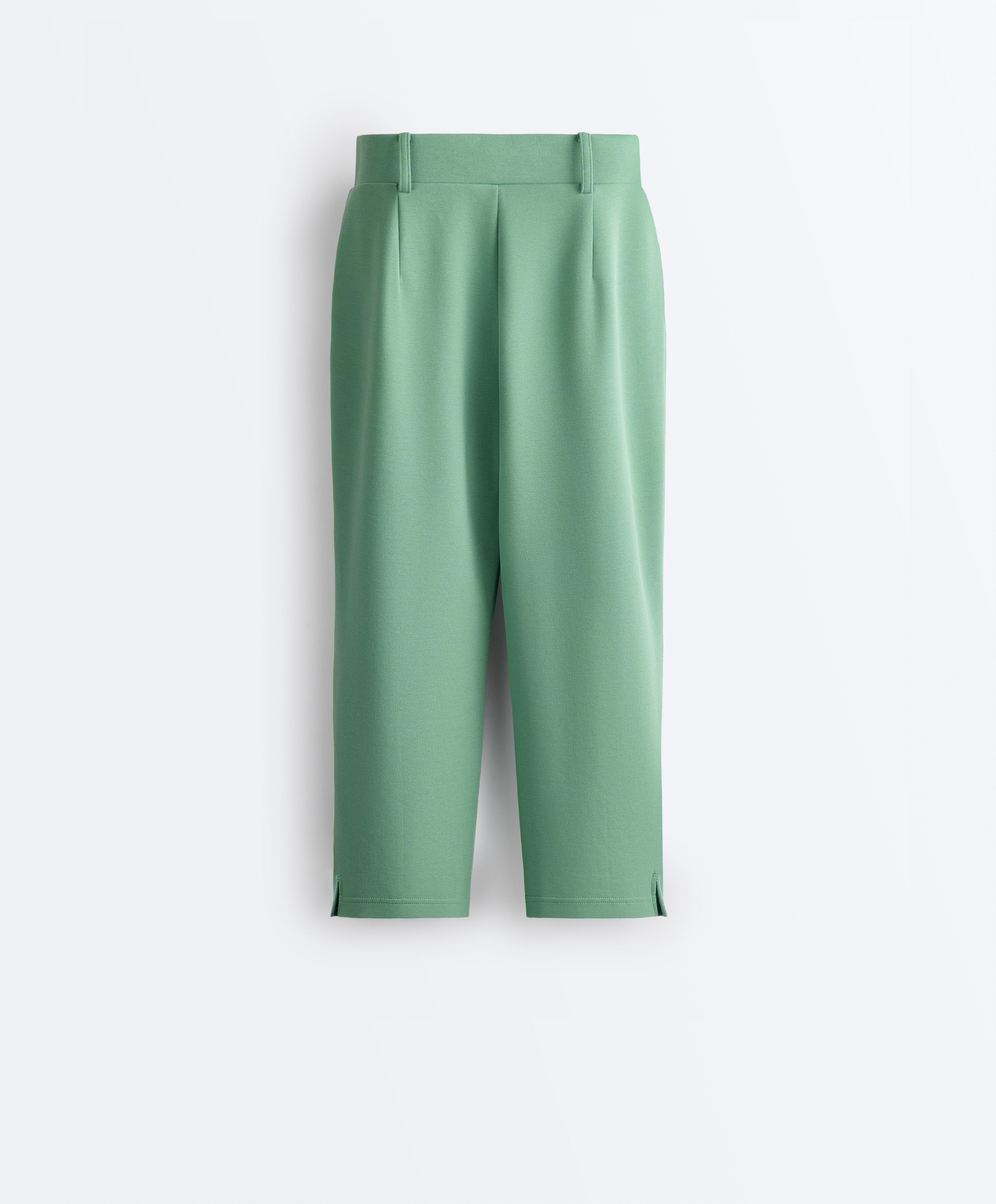 Capri piqué trousers with cotton belt loops — AQUA GREEN