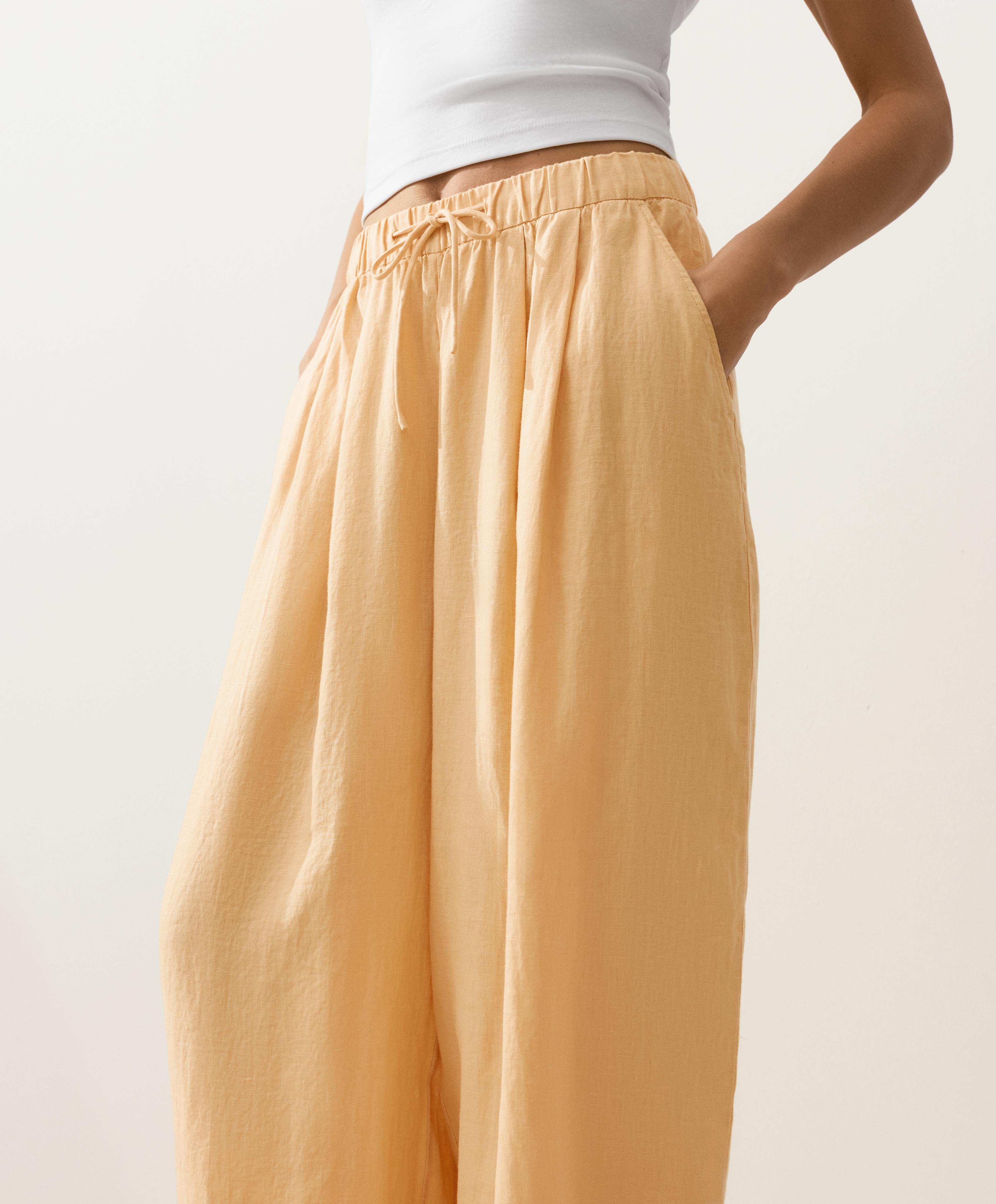 100% linen balloon trousers — BURNT YELLOW