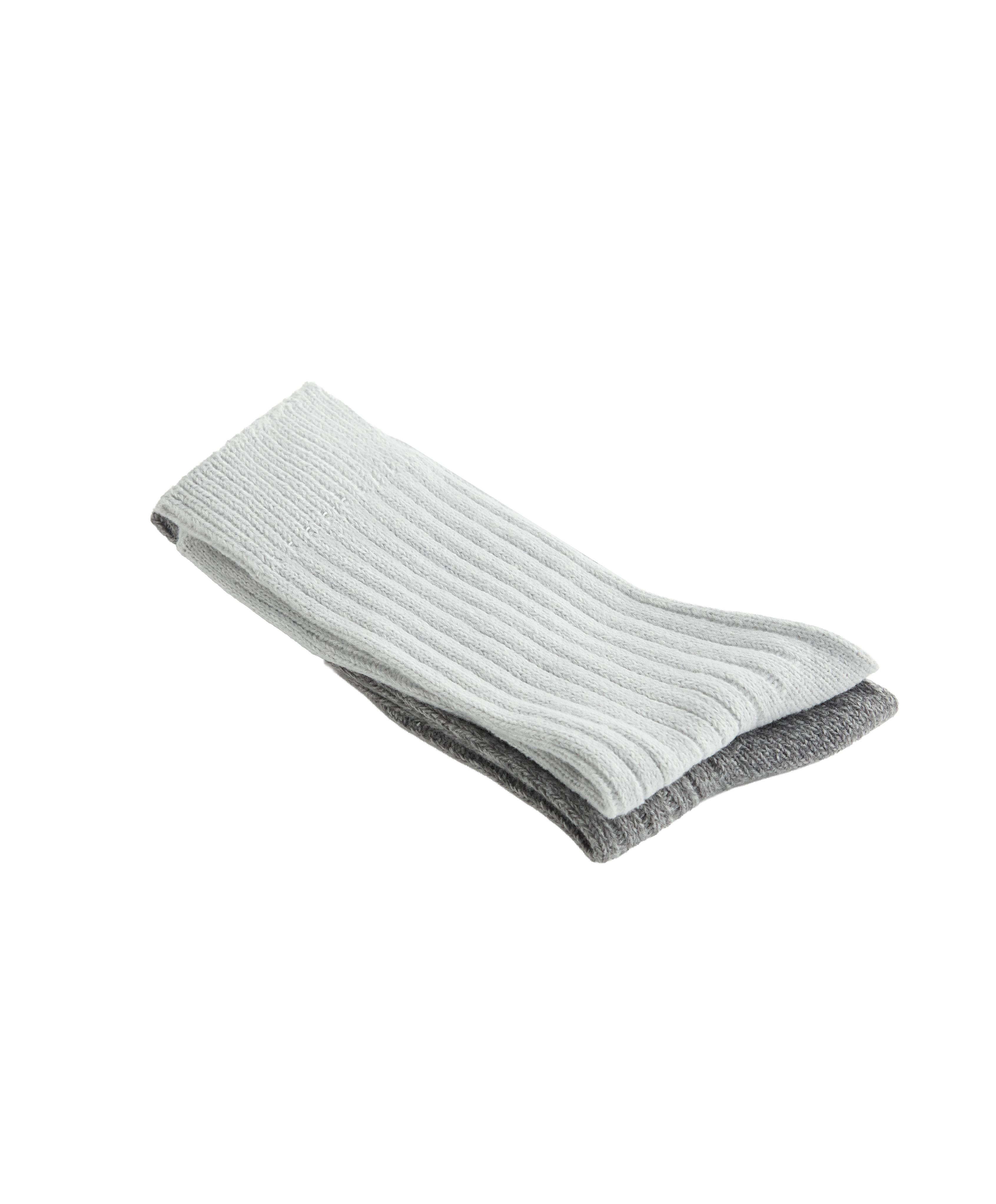 2 Pairs of Classic Ribbed Socks — PALE GREY MELANGE
