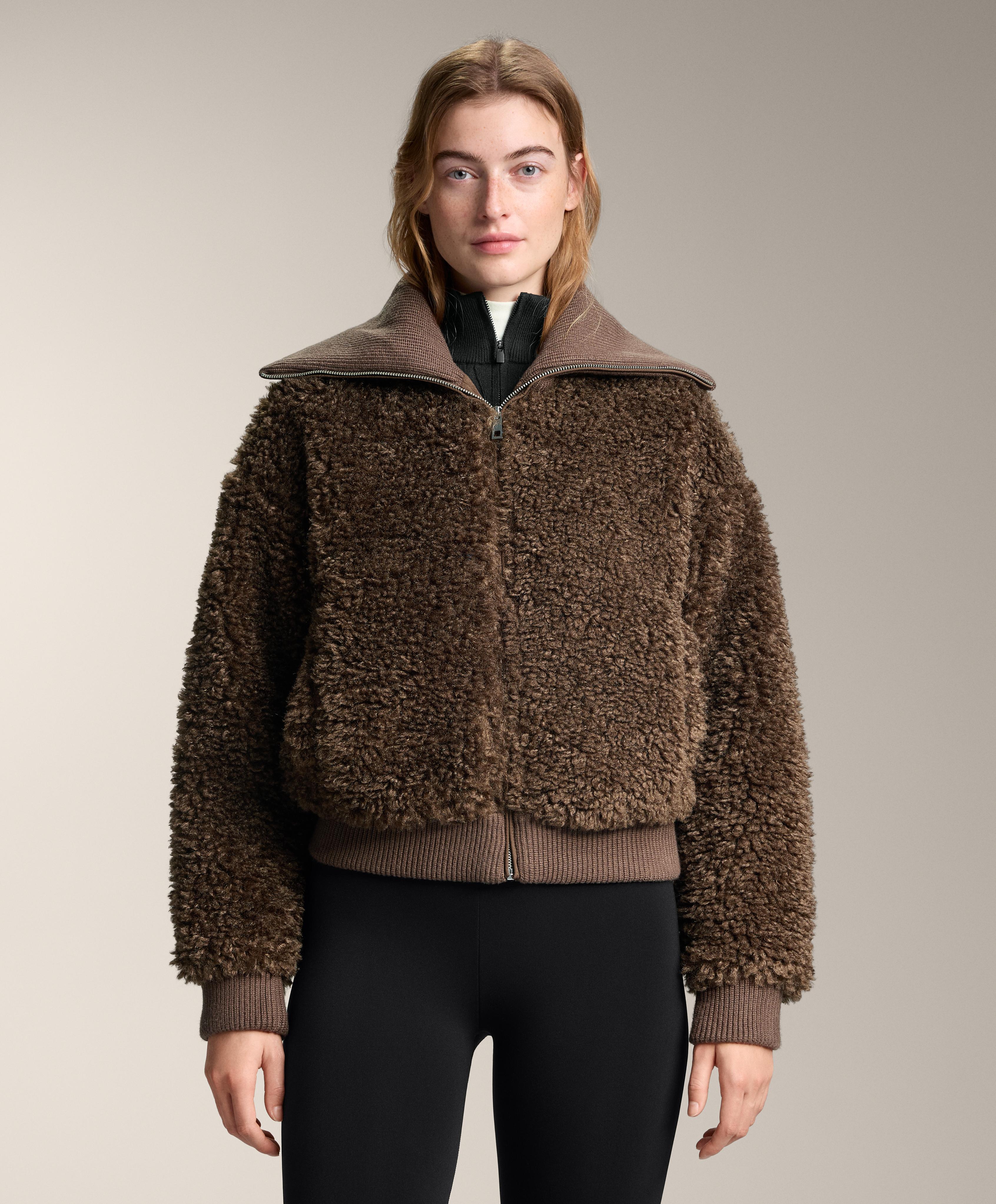 Textured faux-shearling jacket — TOBACCO BROWN