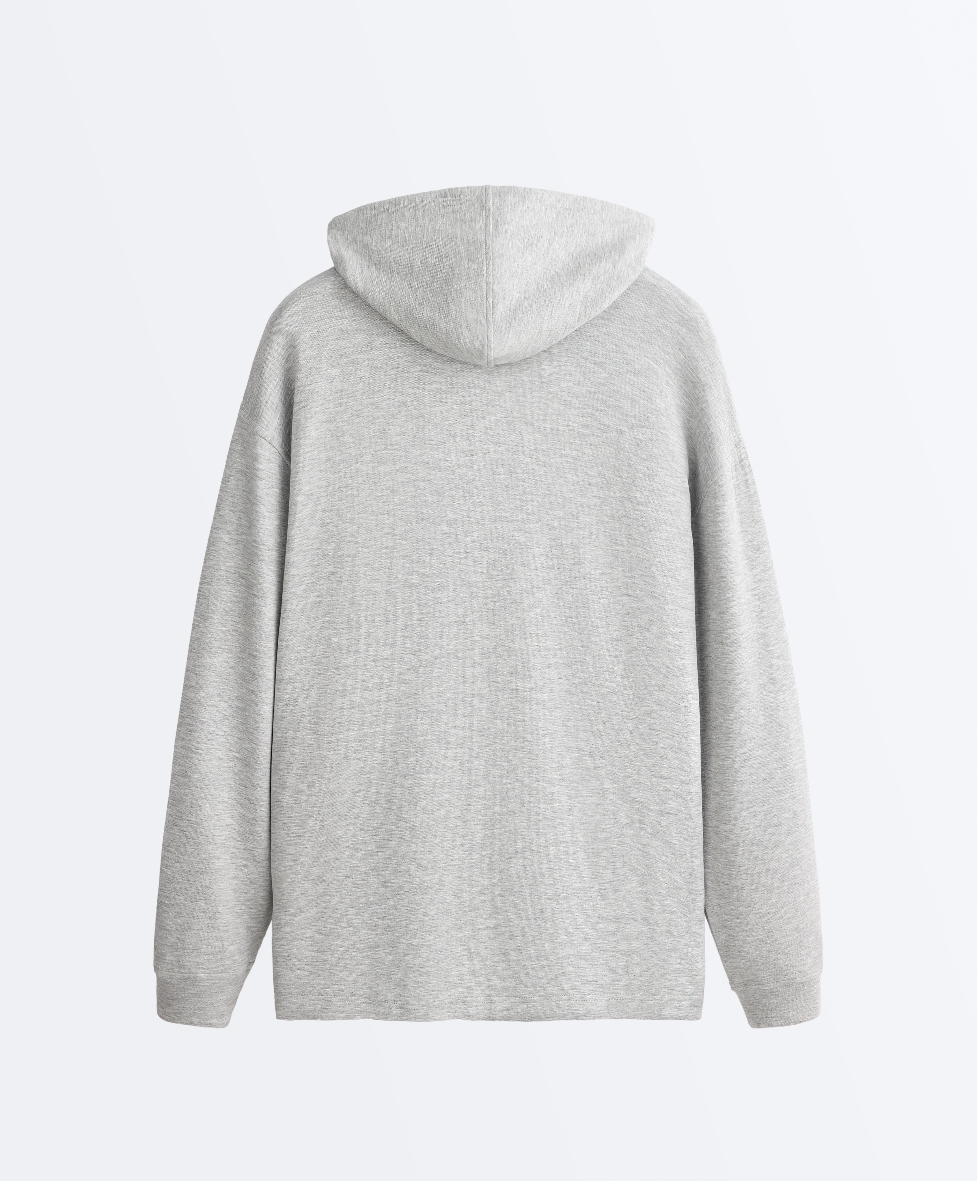 Long melange piqué hooded jacket — GREY MELANGE
