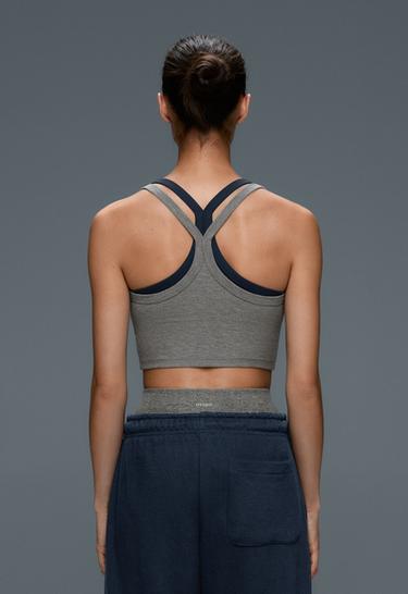 Marl rib overlay tank top — MOTTLED GREY MELANGE 1
