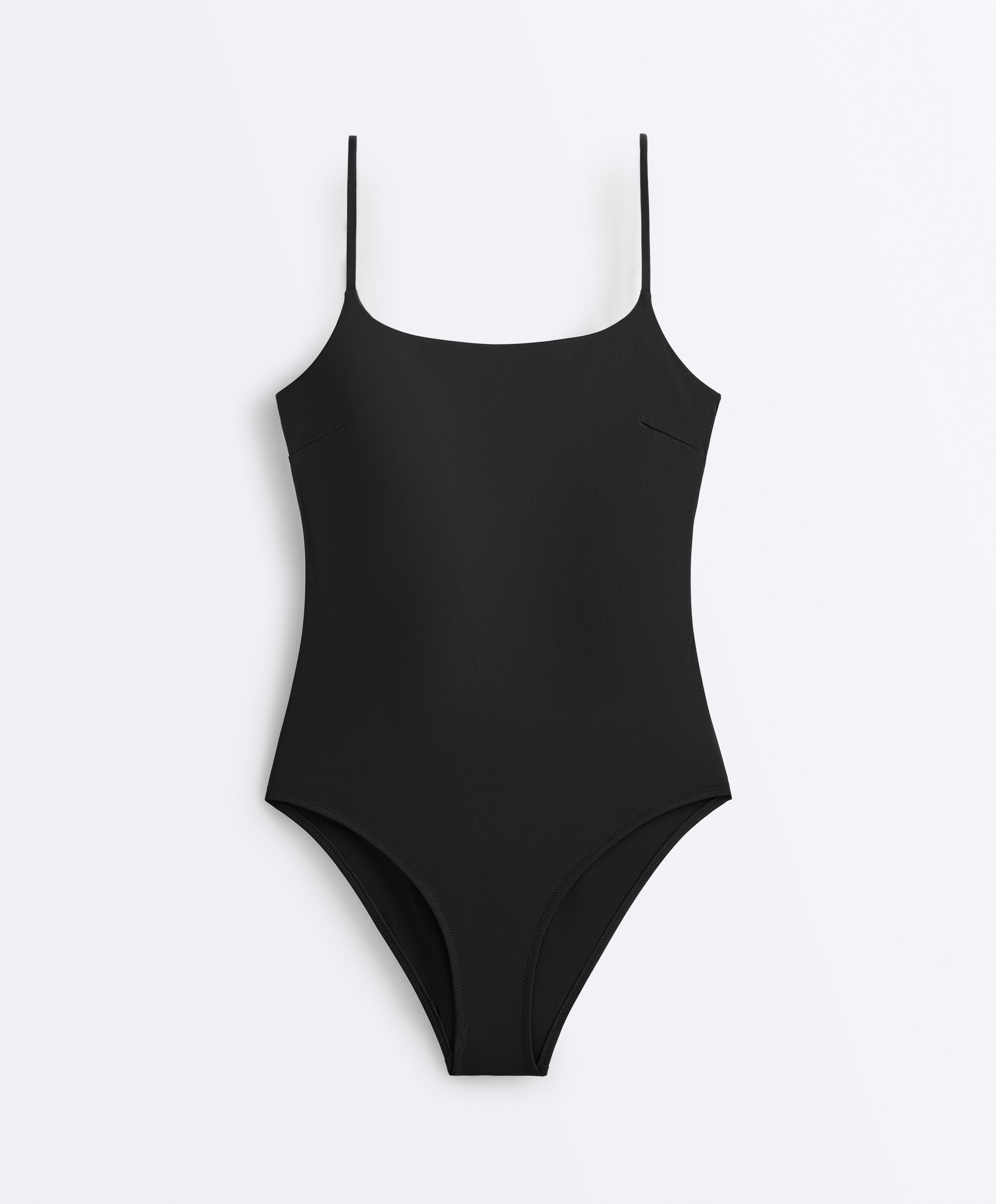 Compressive round-neck swimsuit — BLACK