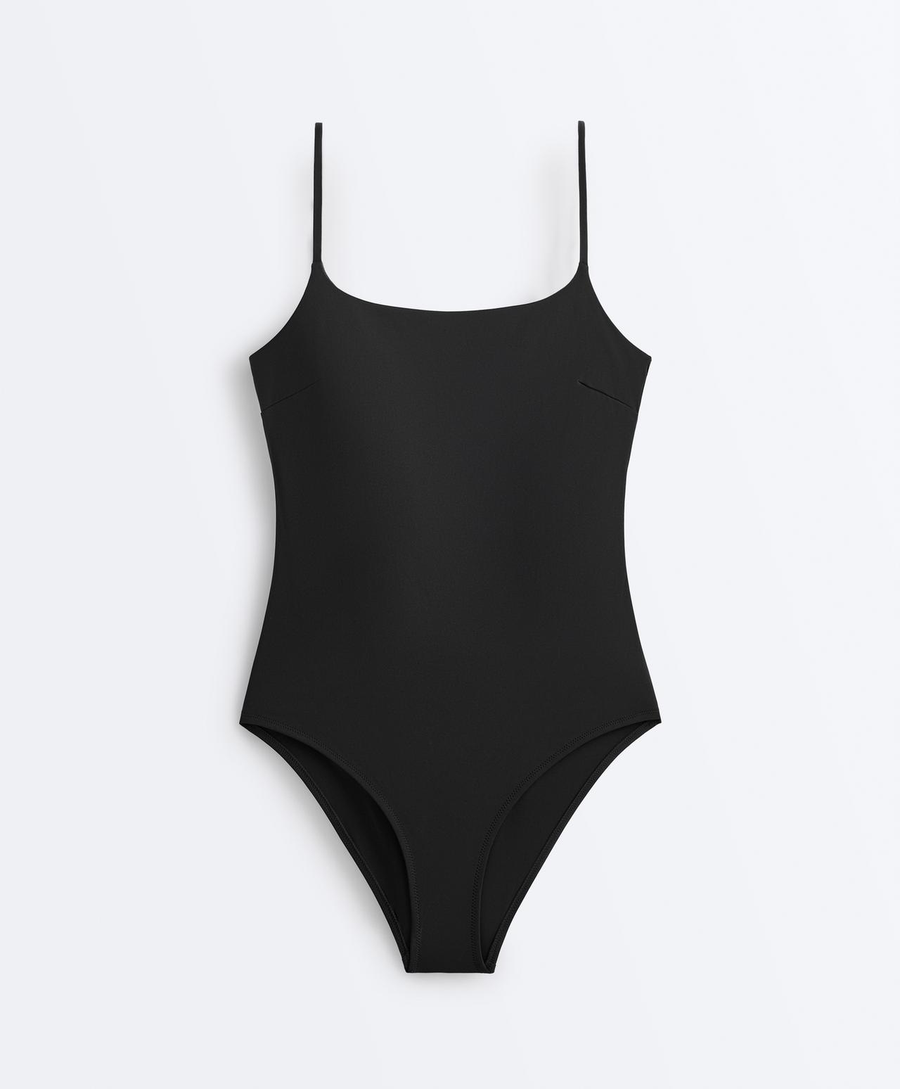 Compressive round-neck swimsuit — BLACK