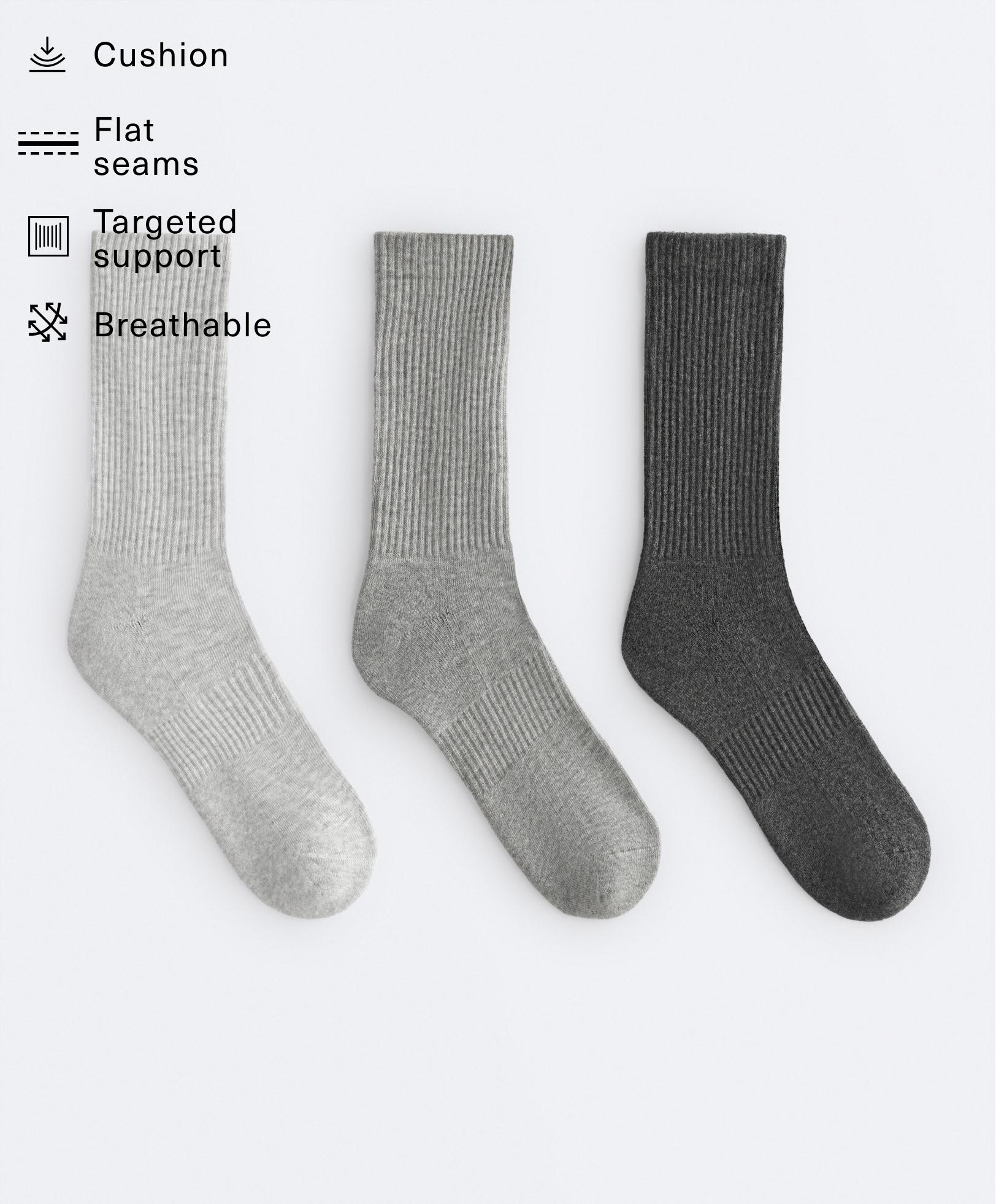 3 pairs of cotton blend classic sports socks — PALE GREY MELANGE