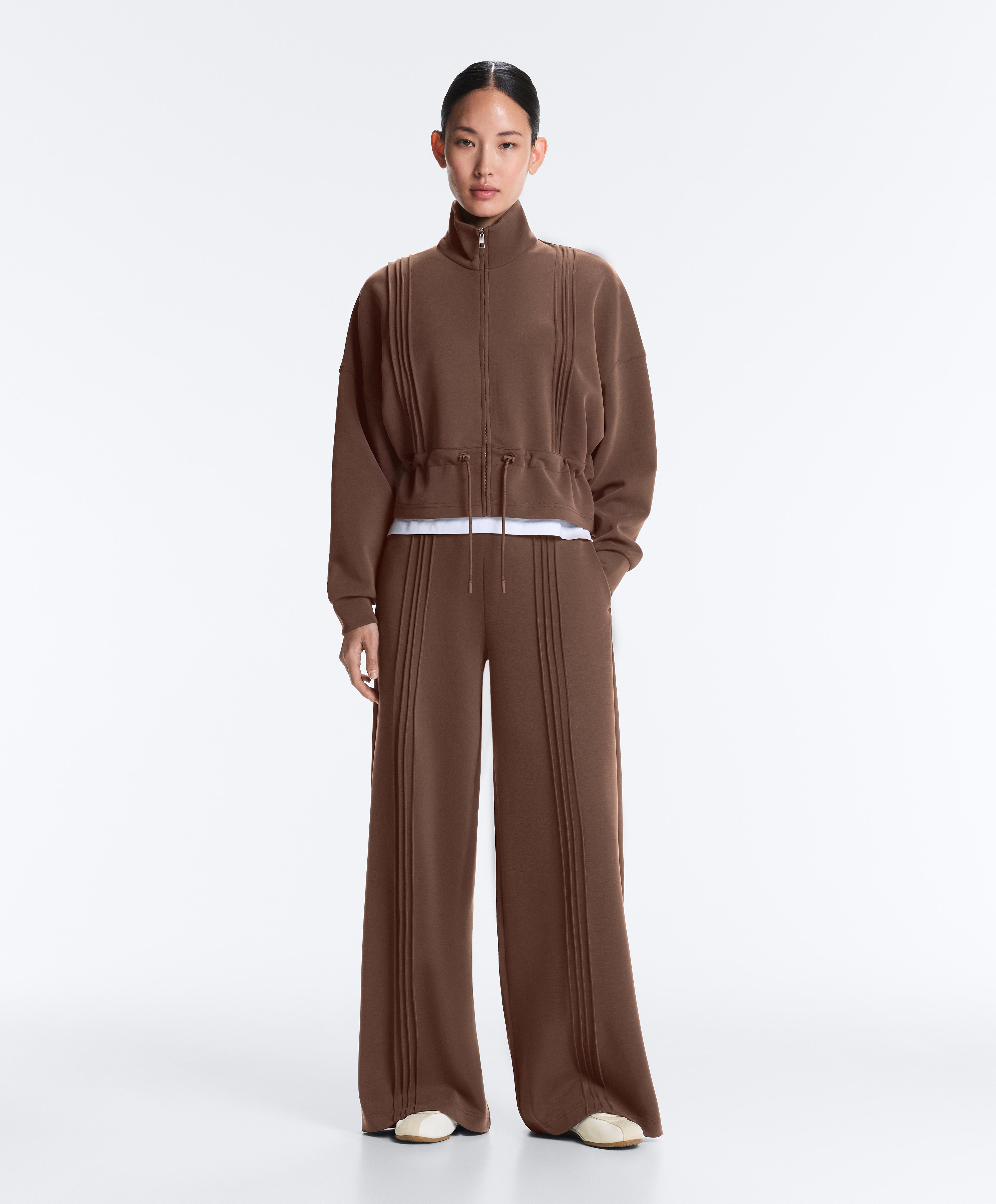 Soft-touch modal jacket with rib trim — MID-BROWN