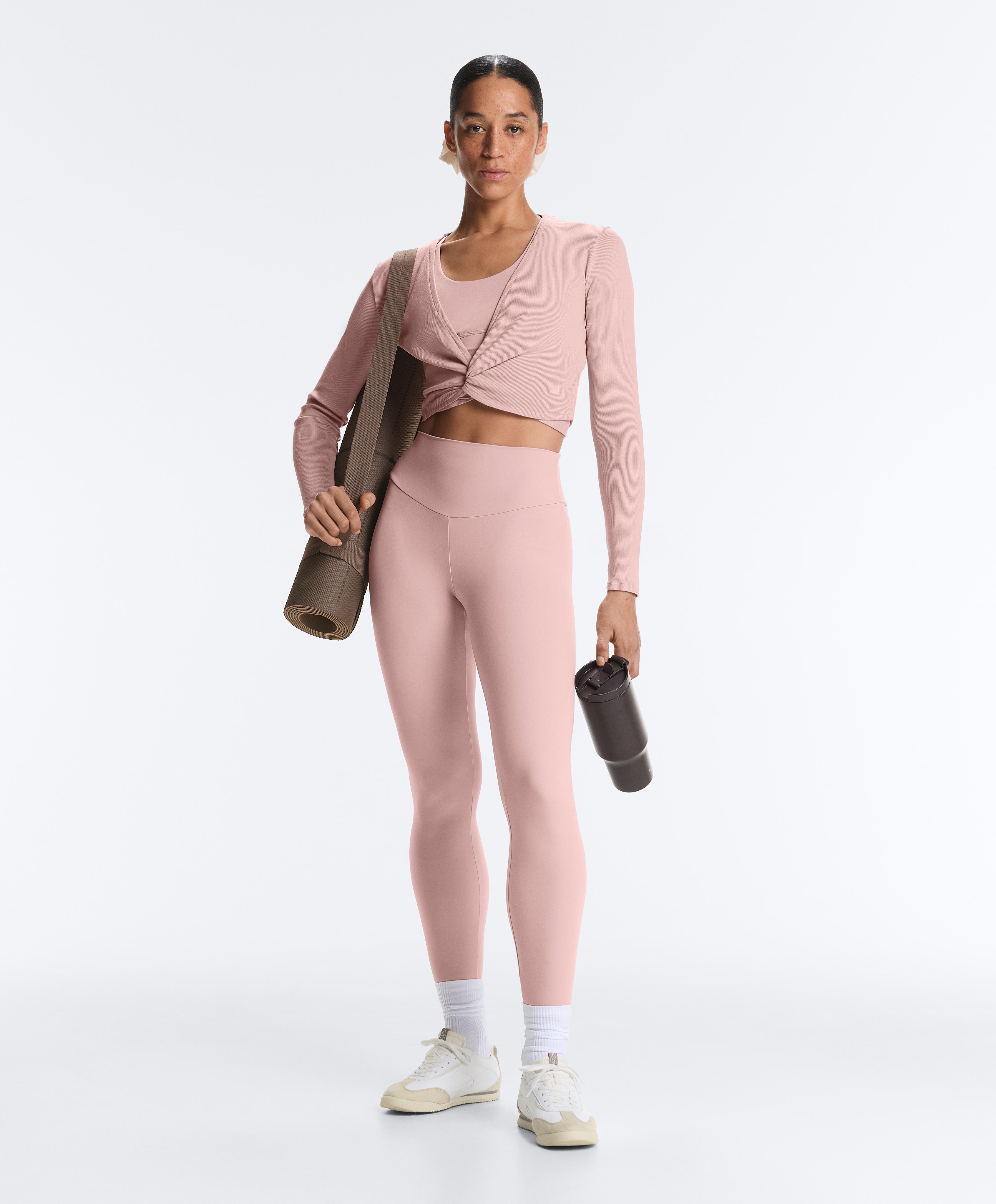 Rib cotton blend wrap T-shirt — NUDE PINK