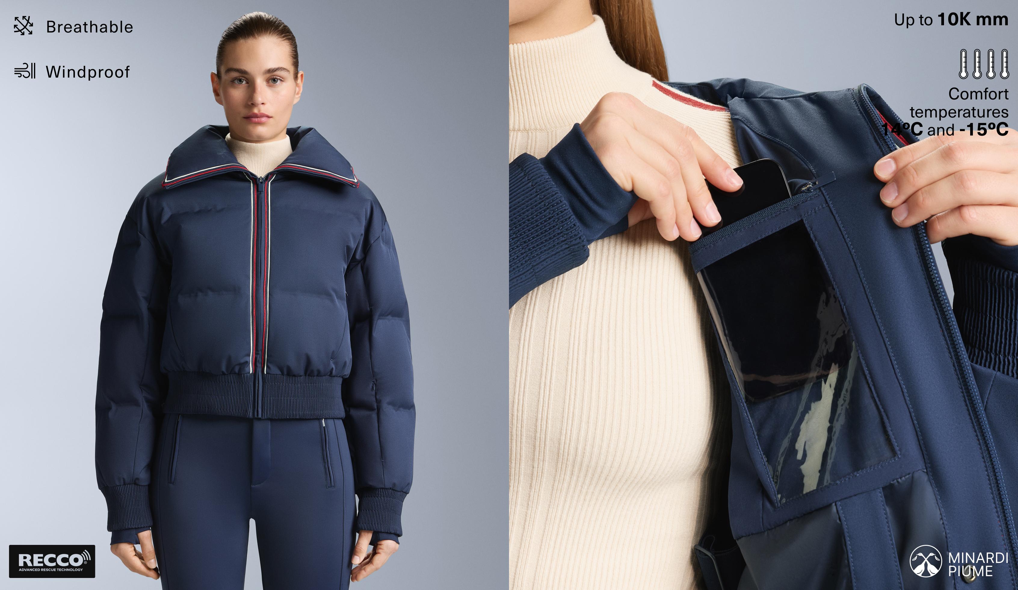 MINARDI PIUME SKI water-resistant retro jacket, 80% down and 20% feather